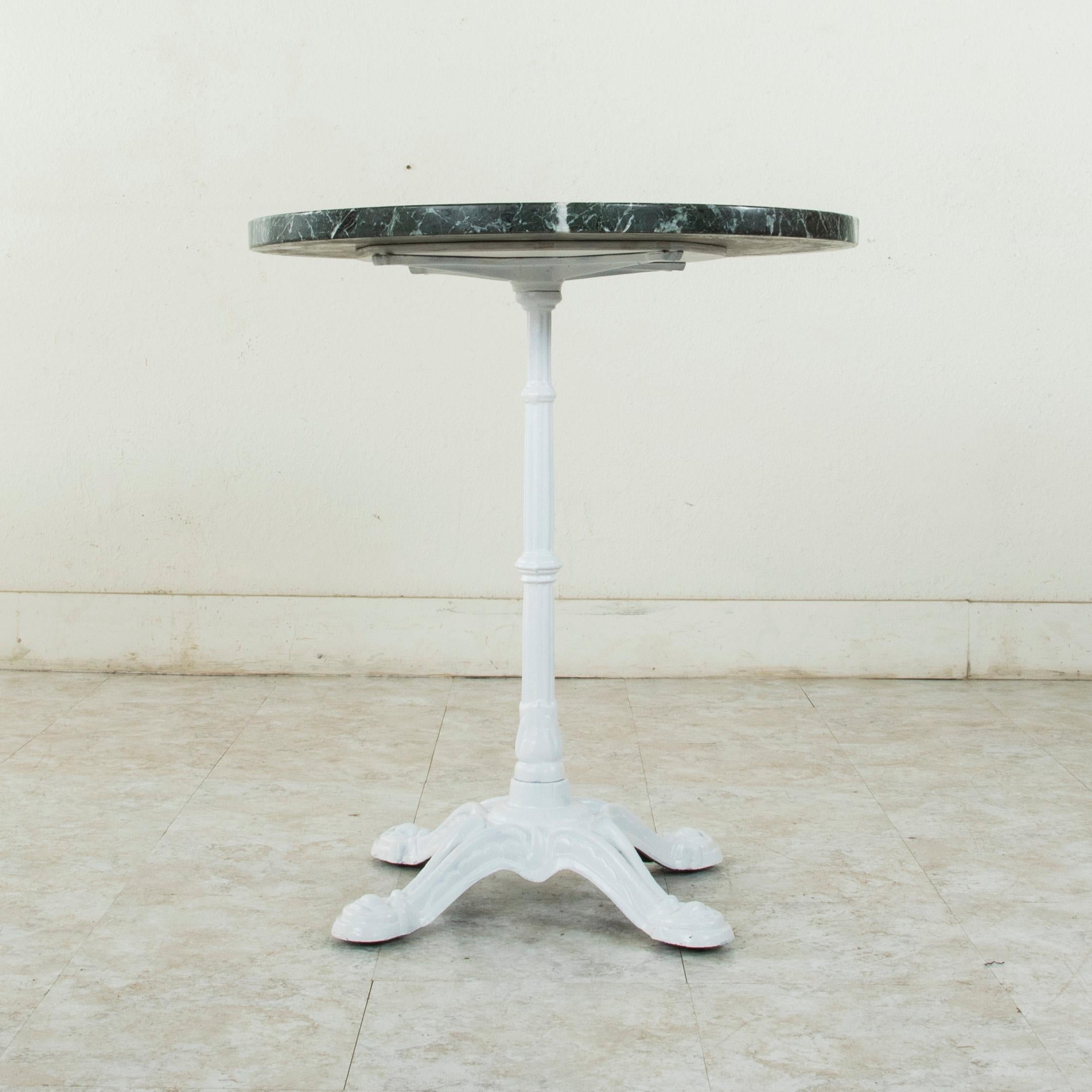 Early 20th Century French Cast Iron Bistro Table, Outdoor Garden Table, Marble 1