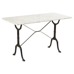 Early 20th Century French Cast Iron Bistro Table with White Marble Top