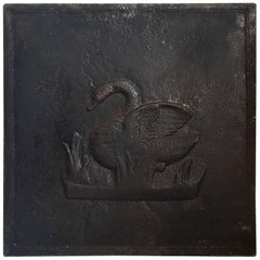 Early 20th Century French Cast Iron Fire Back with a Swan
