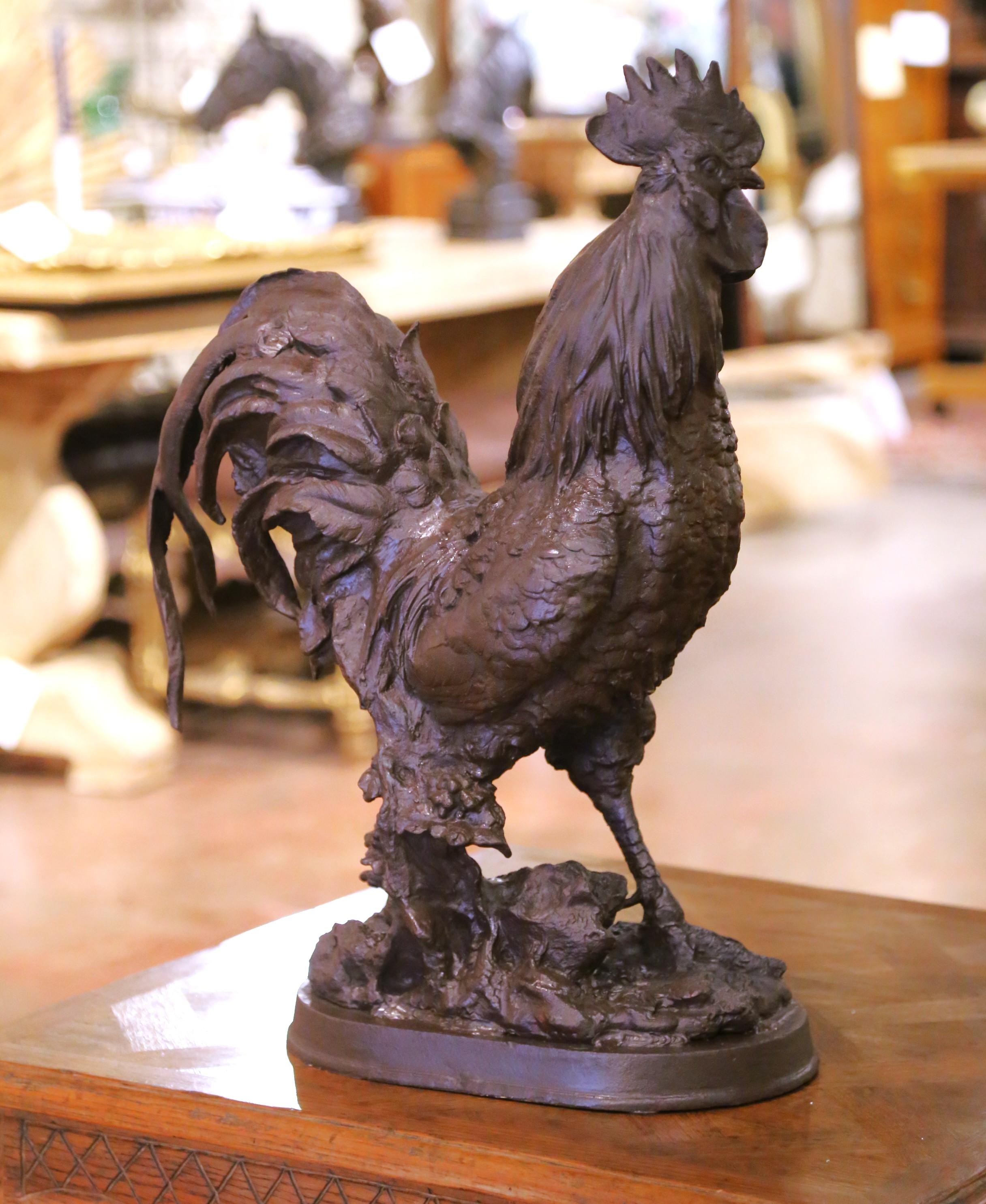 Scultura di gallo francese in ferro fuso dei primi del Novecento su base ovale in vendita 2