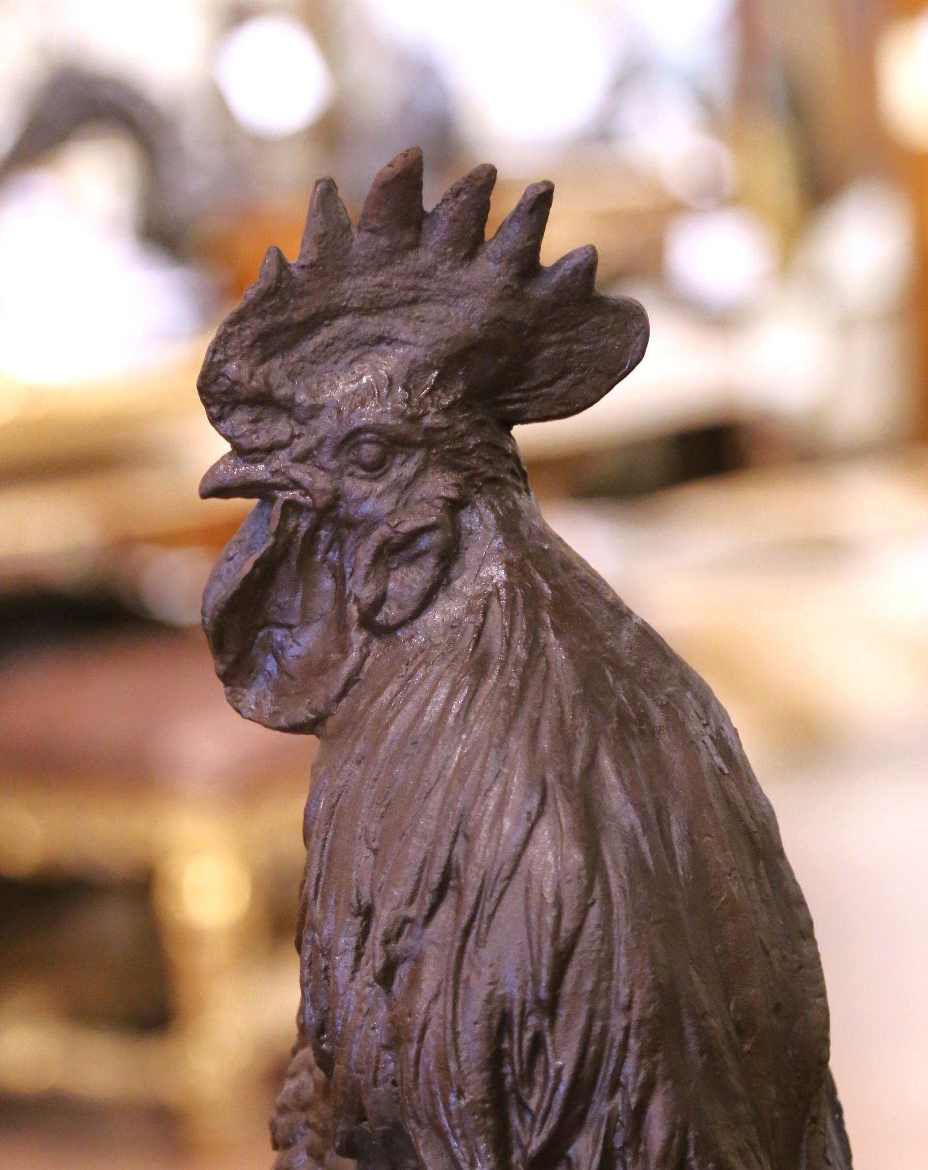 Scultura di gallo francese in ferro fuso dei primi del Novecento su base ovale In condizioni ottime in vendita a Dallas, TX