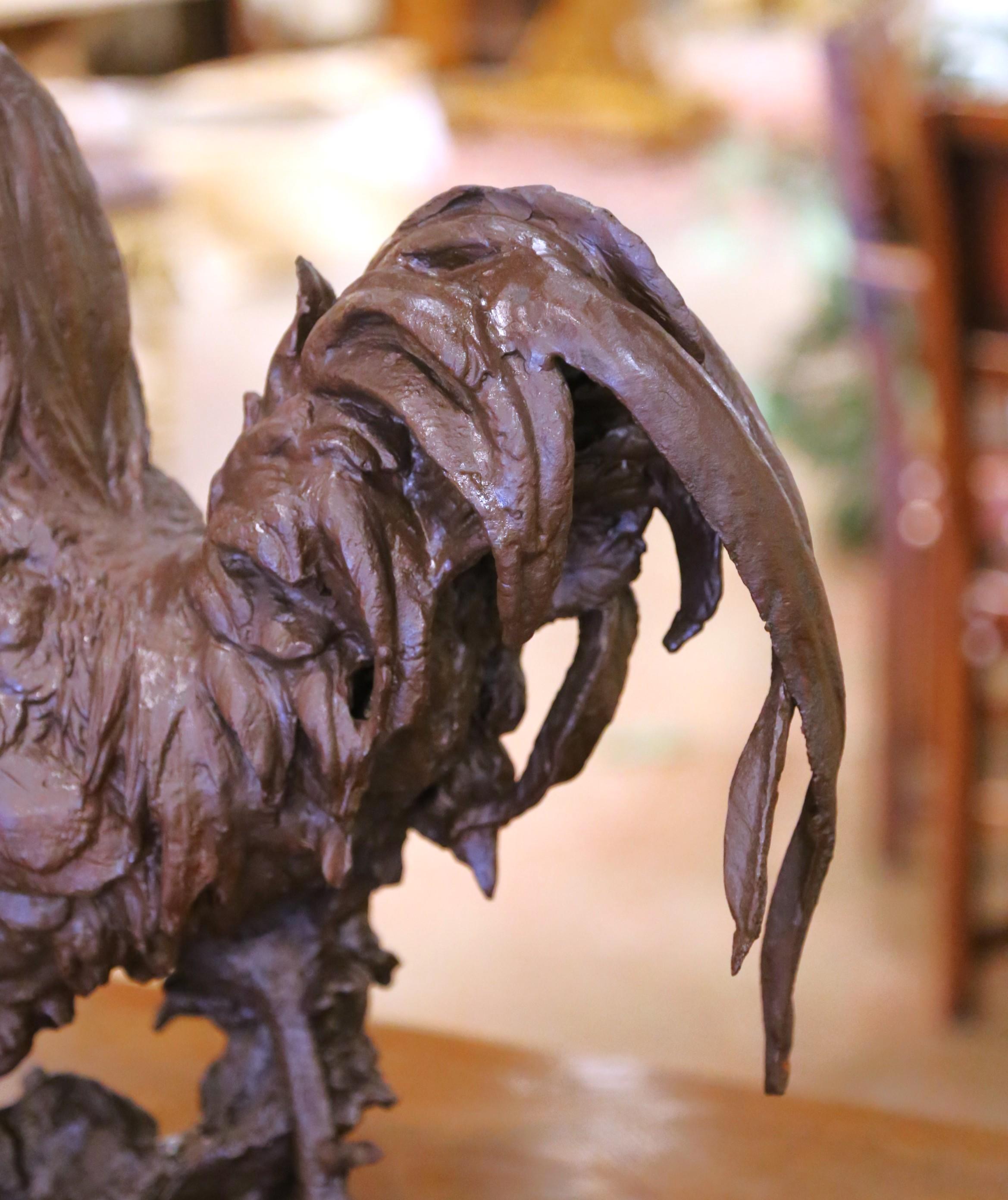 XX secolo Scultura di gallo francese in ferro fuso dei primi del Novecento su base ovale in vendita