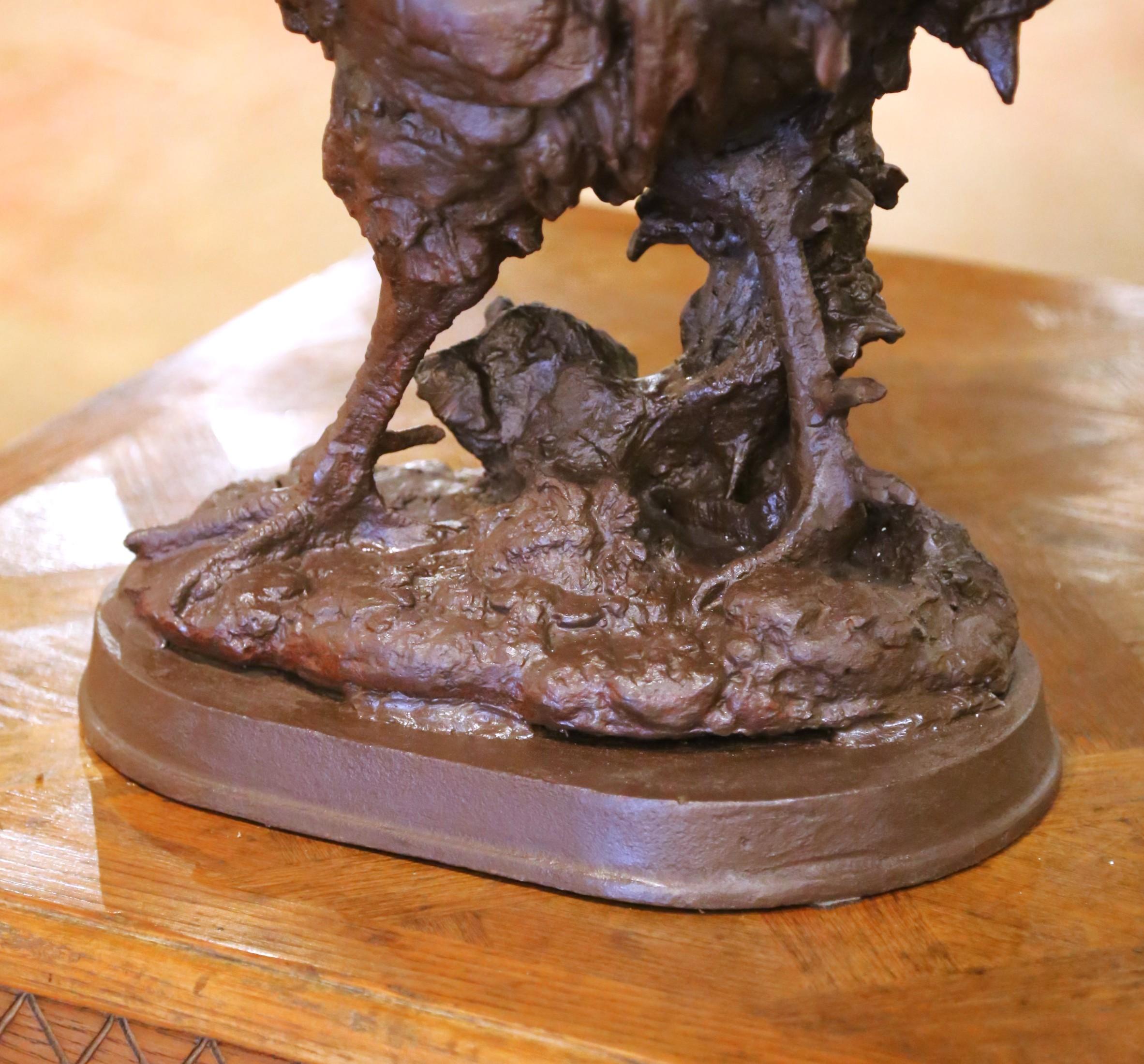 Scultura di gallo francese in ferro fuso dei primi del Novecento su base ovale in vendita 1