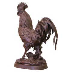 Early 20th Century French Cast-Iron Rooster Sculpture on Oval Base