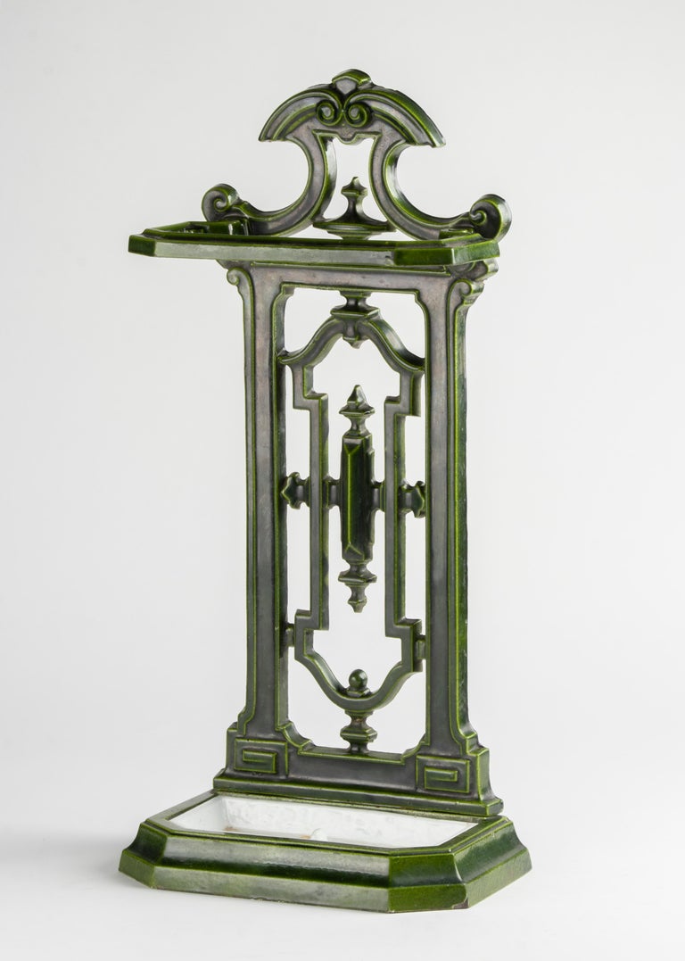 Early 20th Century French Cast Iron Umbrella Stand, Enameled For Sale