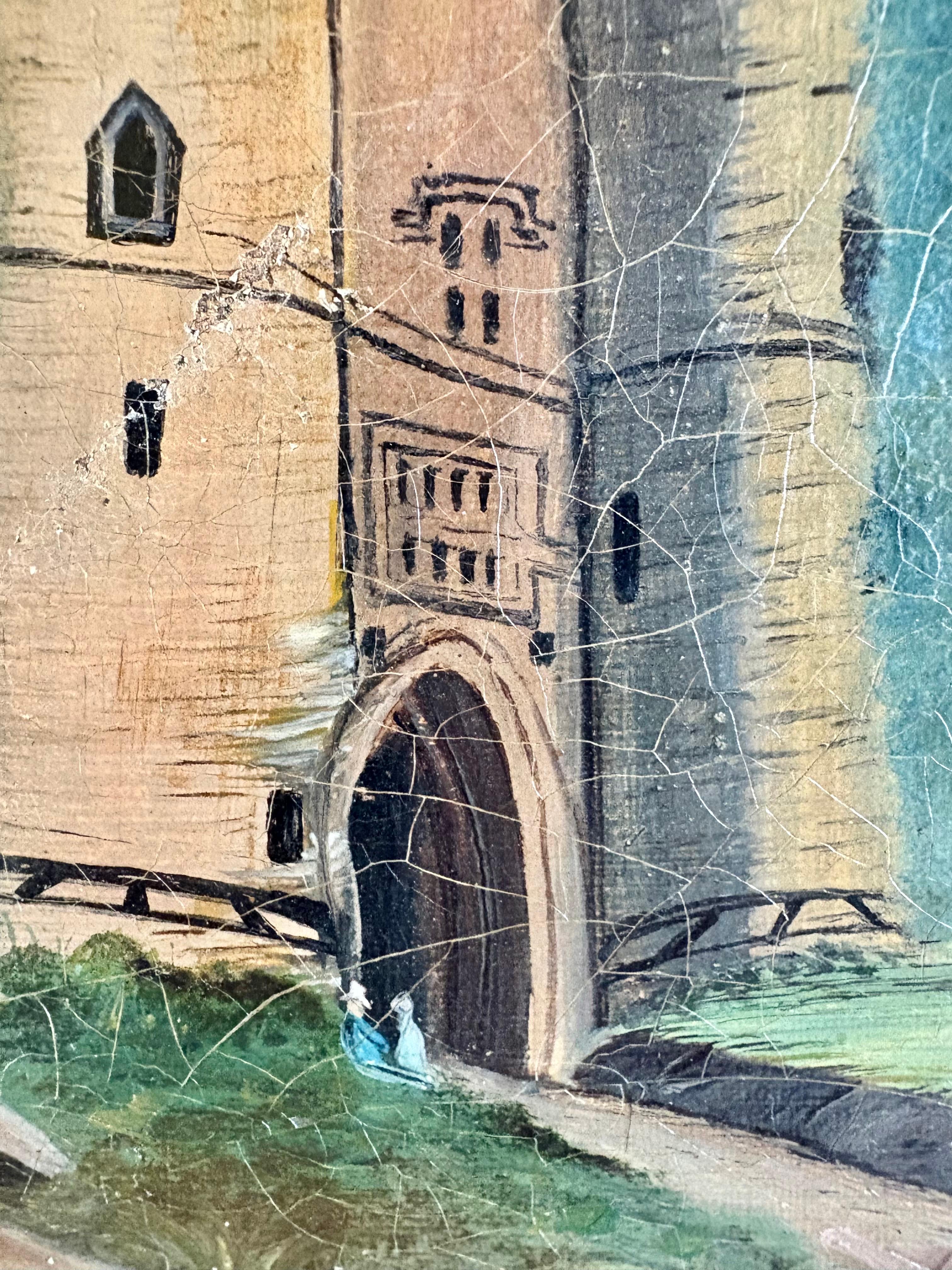 Early 20th Century French Castle Art Oil on Canvas For Sale 6