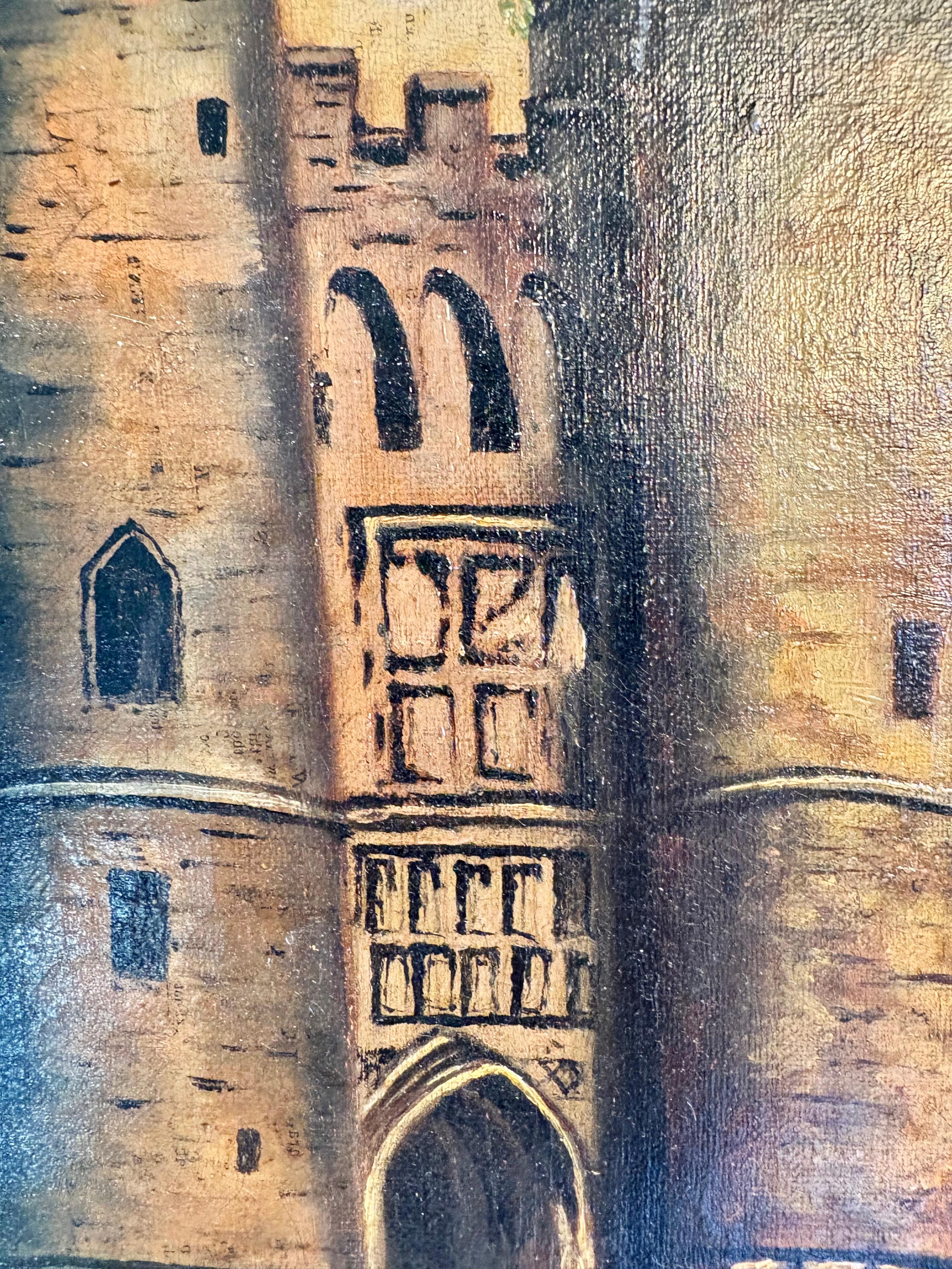 Early 20th Century French Castle Art Oil on Canvas For Sale 7