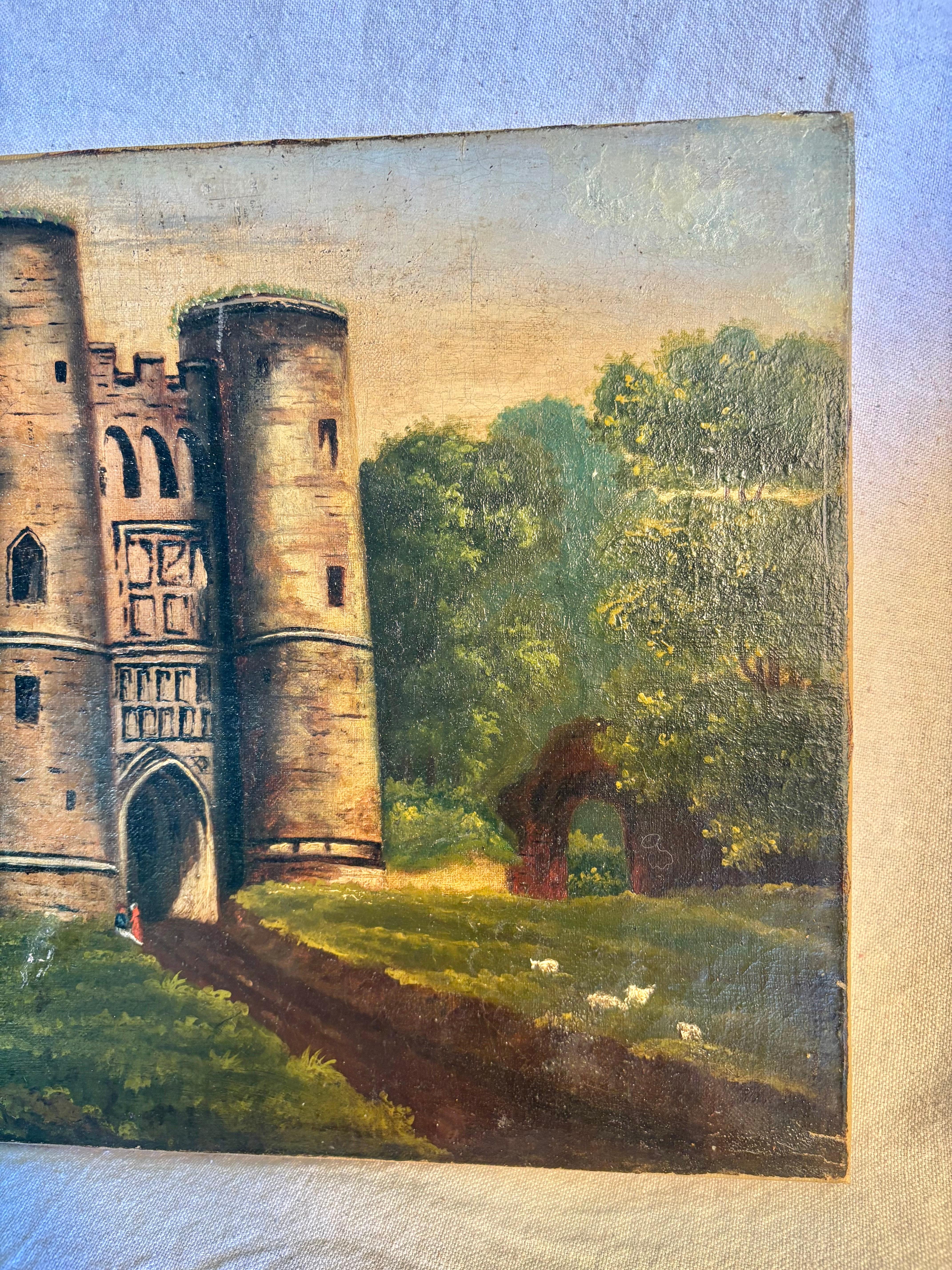 Early 20th Century French Castle Art Oil on Canvas In Good Condition For Sale In Burton, TX