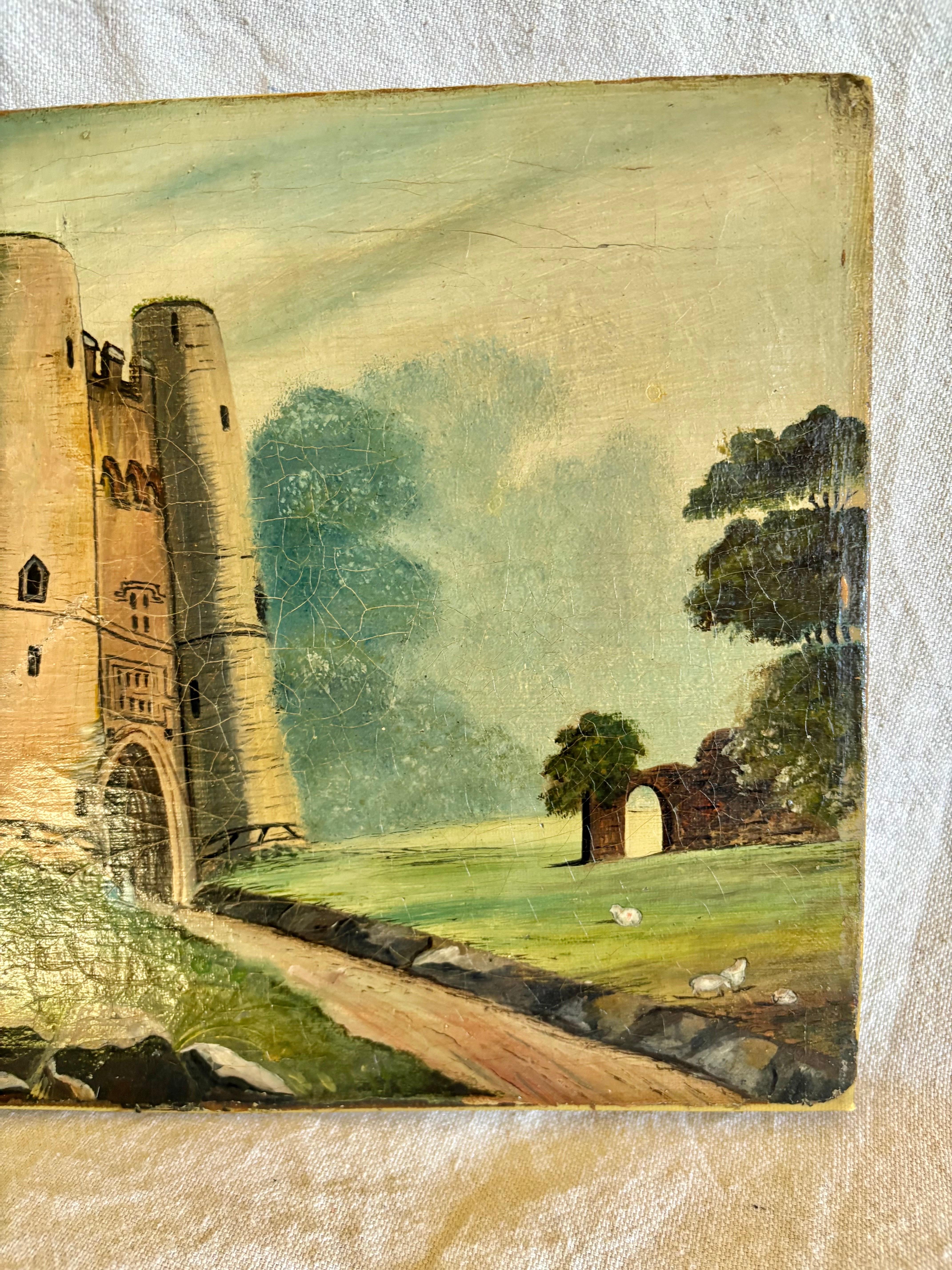 Early 20th Century French Castle Art Oil on Canvas In Good Condition For Sale In Burton, TX