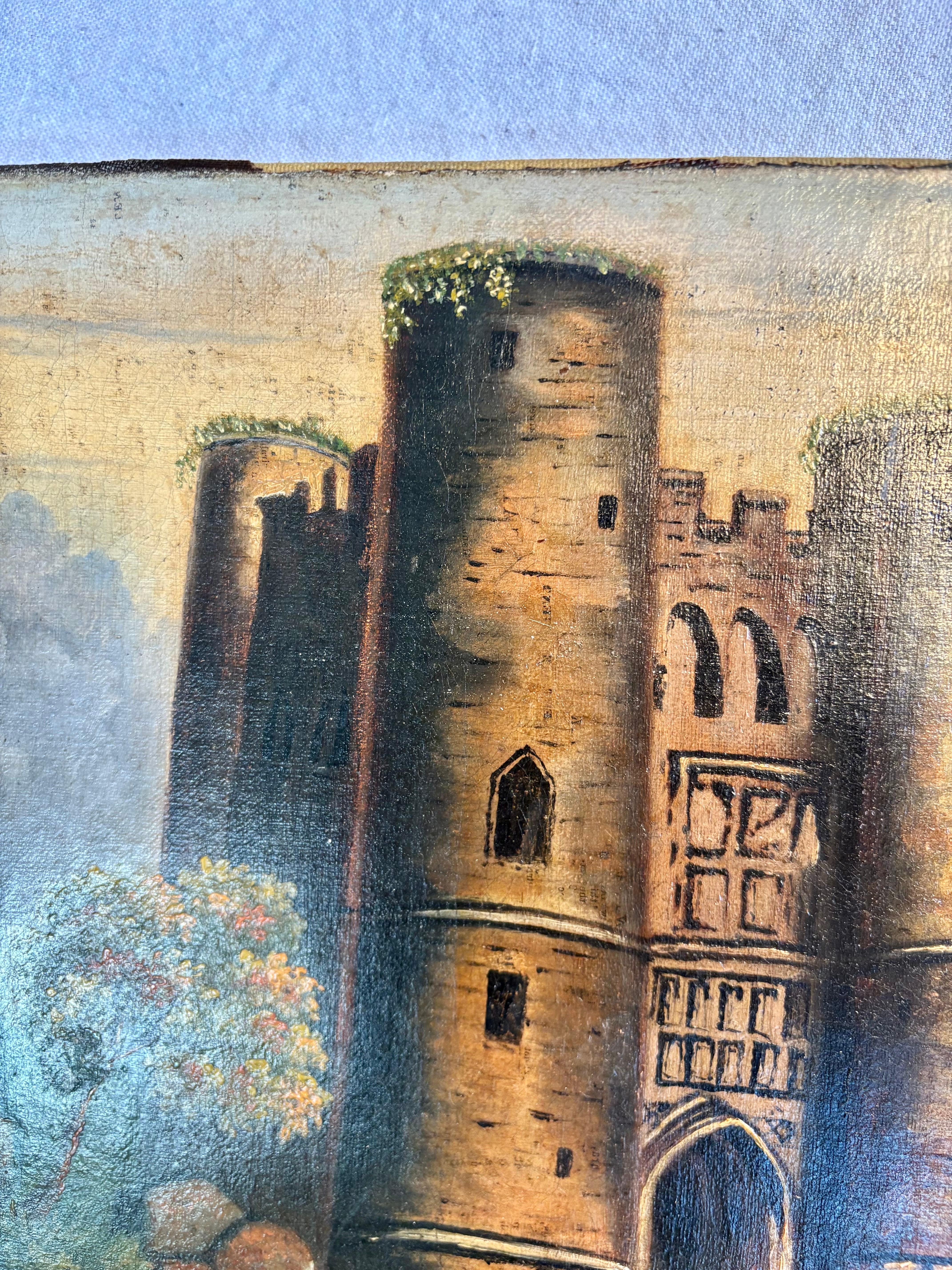 Early 20th Century French Castle Art Oil on Canvas For Sale 1