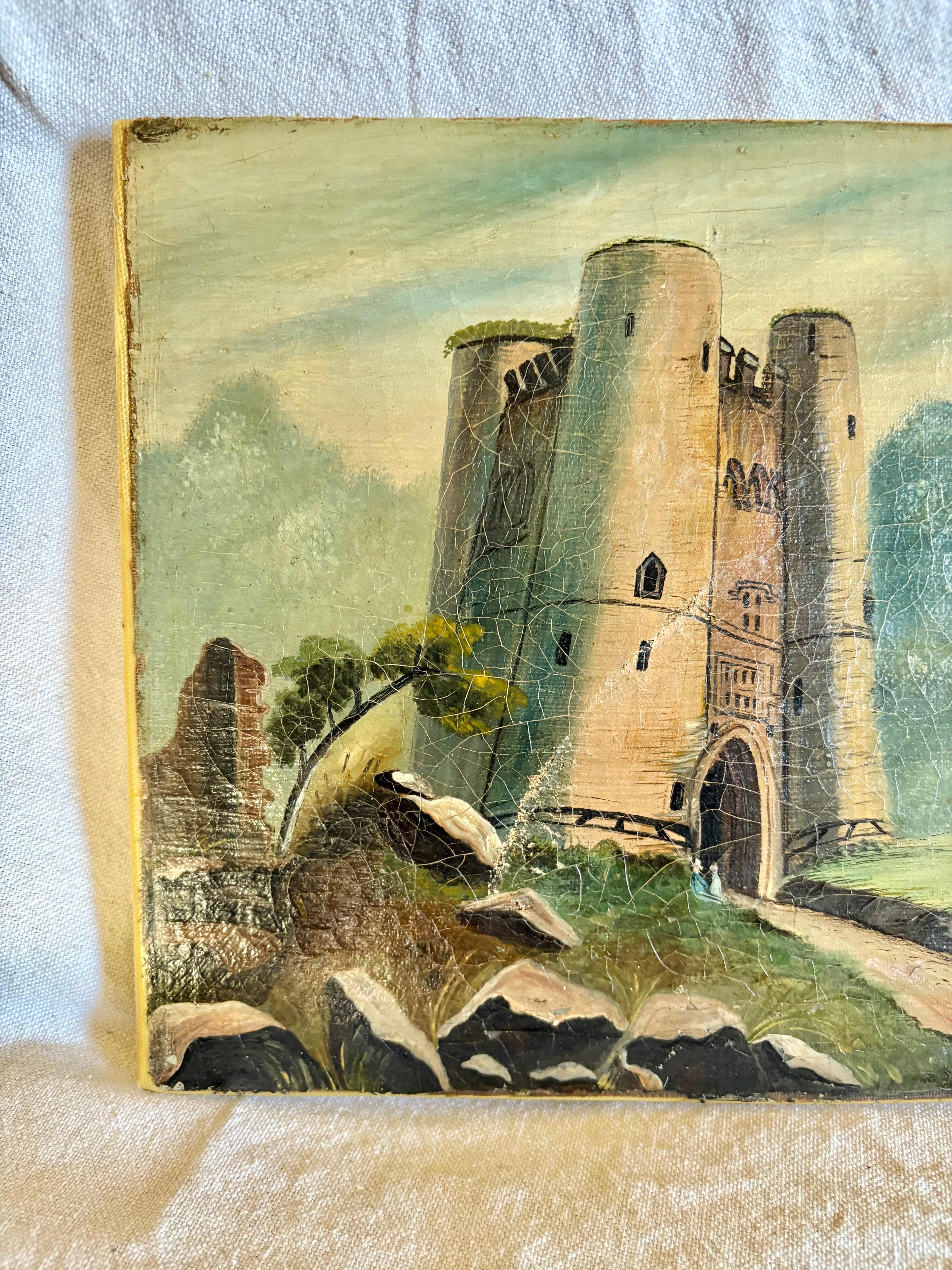 Early 20th Century French Castle Art Oil on Canvas For Sale 1