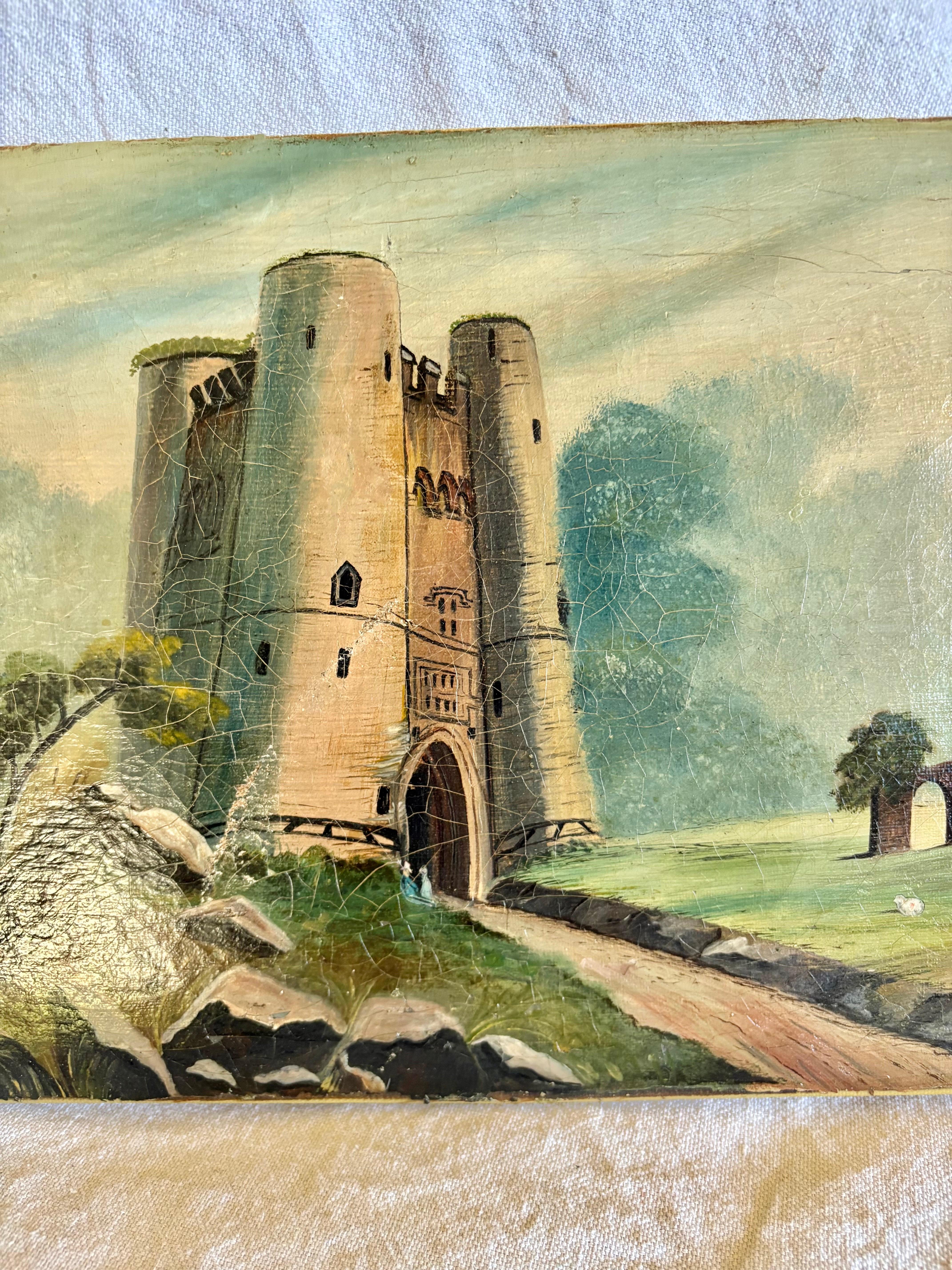 Early 20th Century French Castle Art Oil on Canvas For Sale 2