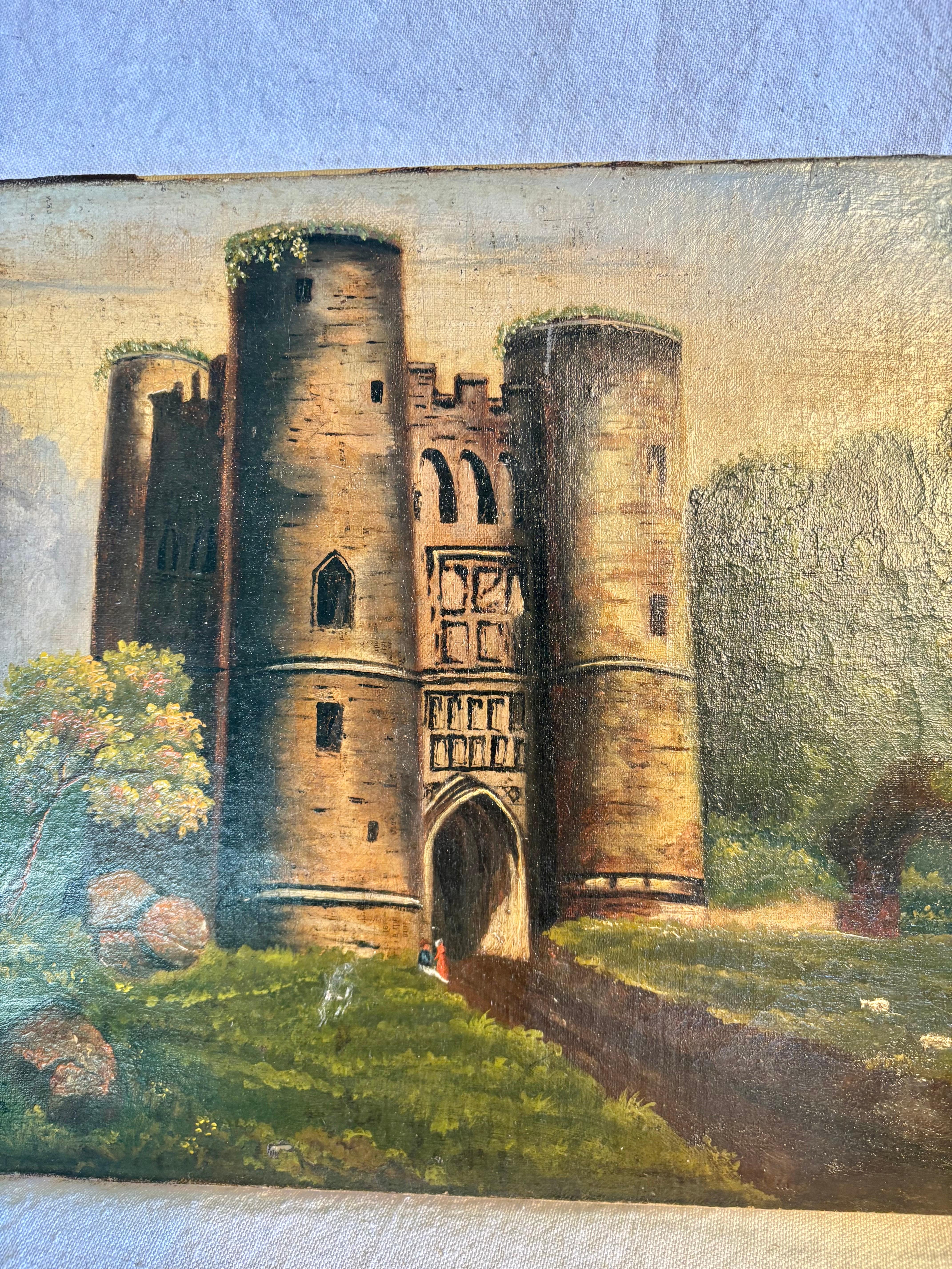 Early 20th Century French Castle Art Oil on Canvas For Sale 3