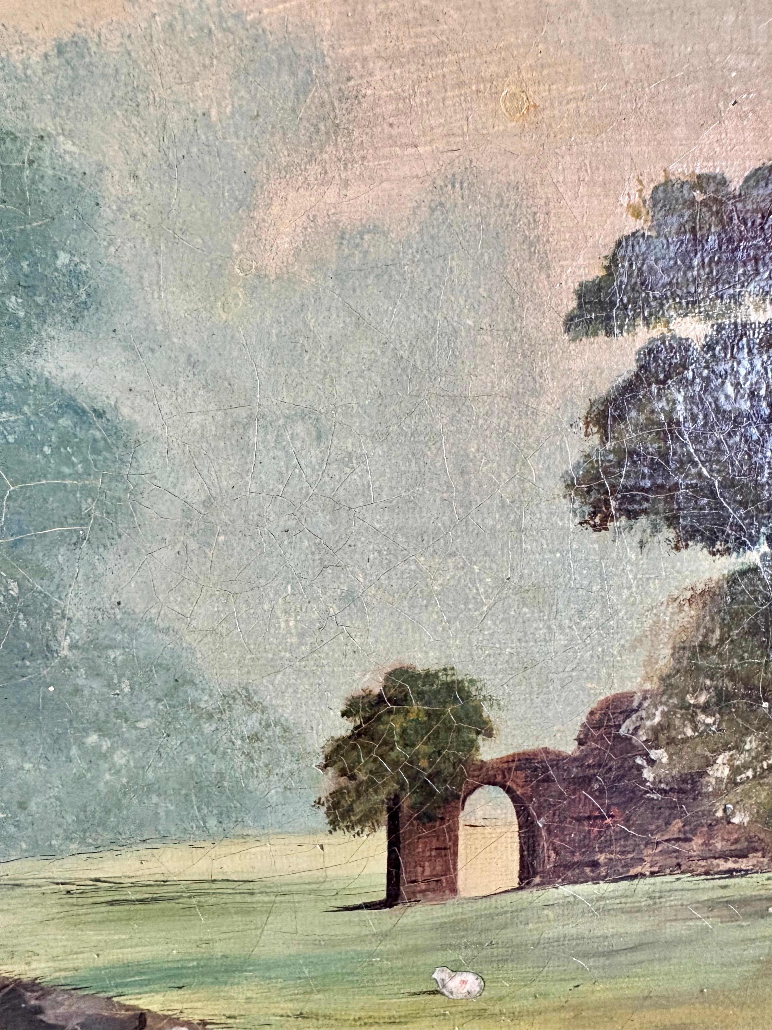 Early 20th Century French Castle Art Oil on Canvas For Sale 3