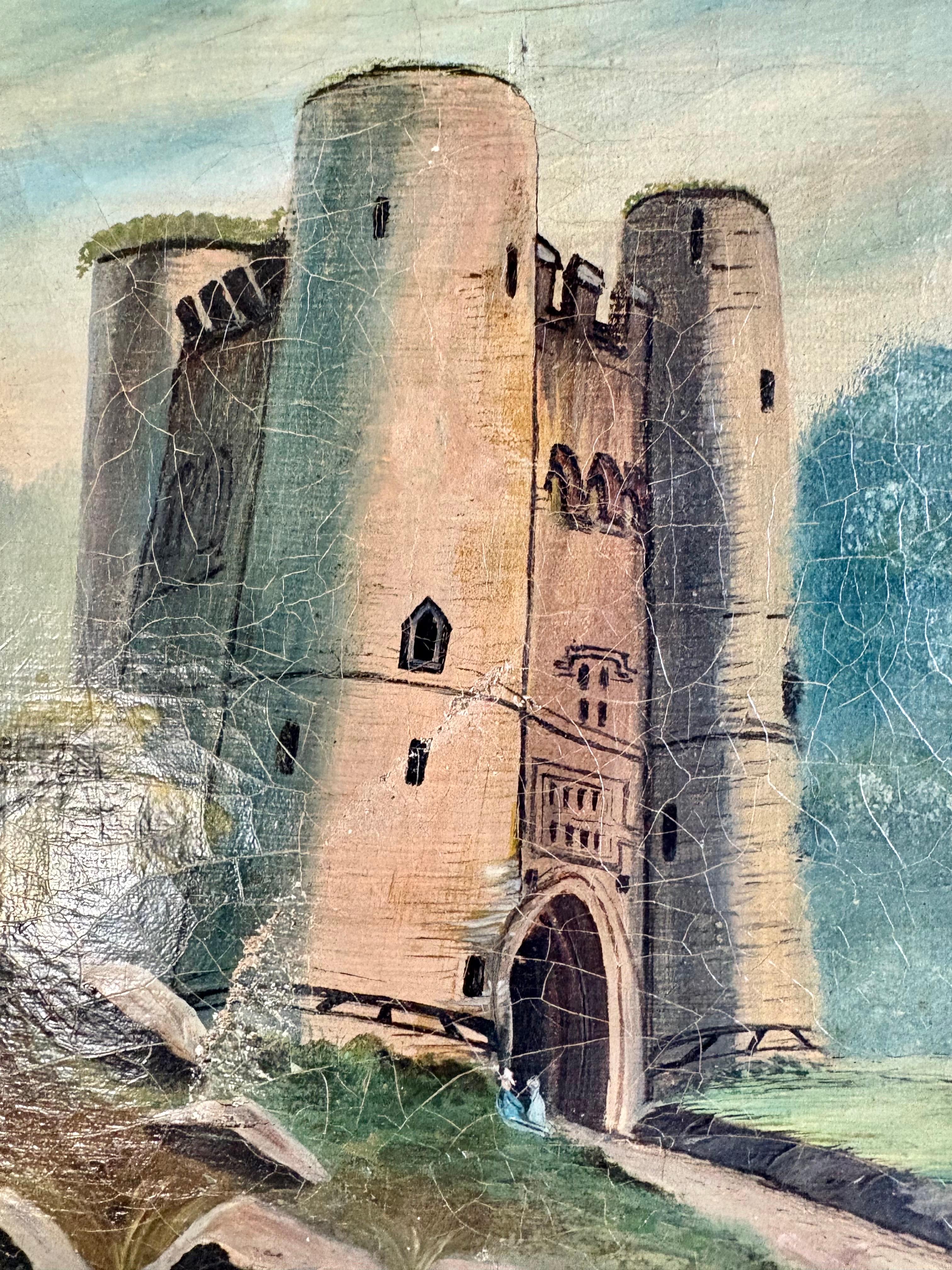 Early 20th Century French Castle Art Oil on Canvas For Sale 4