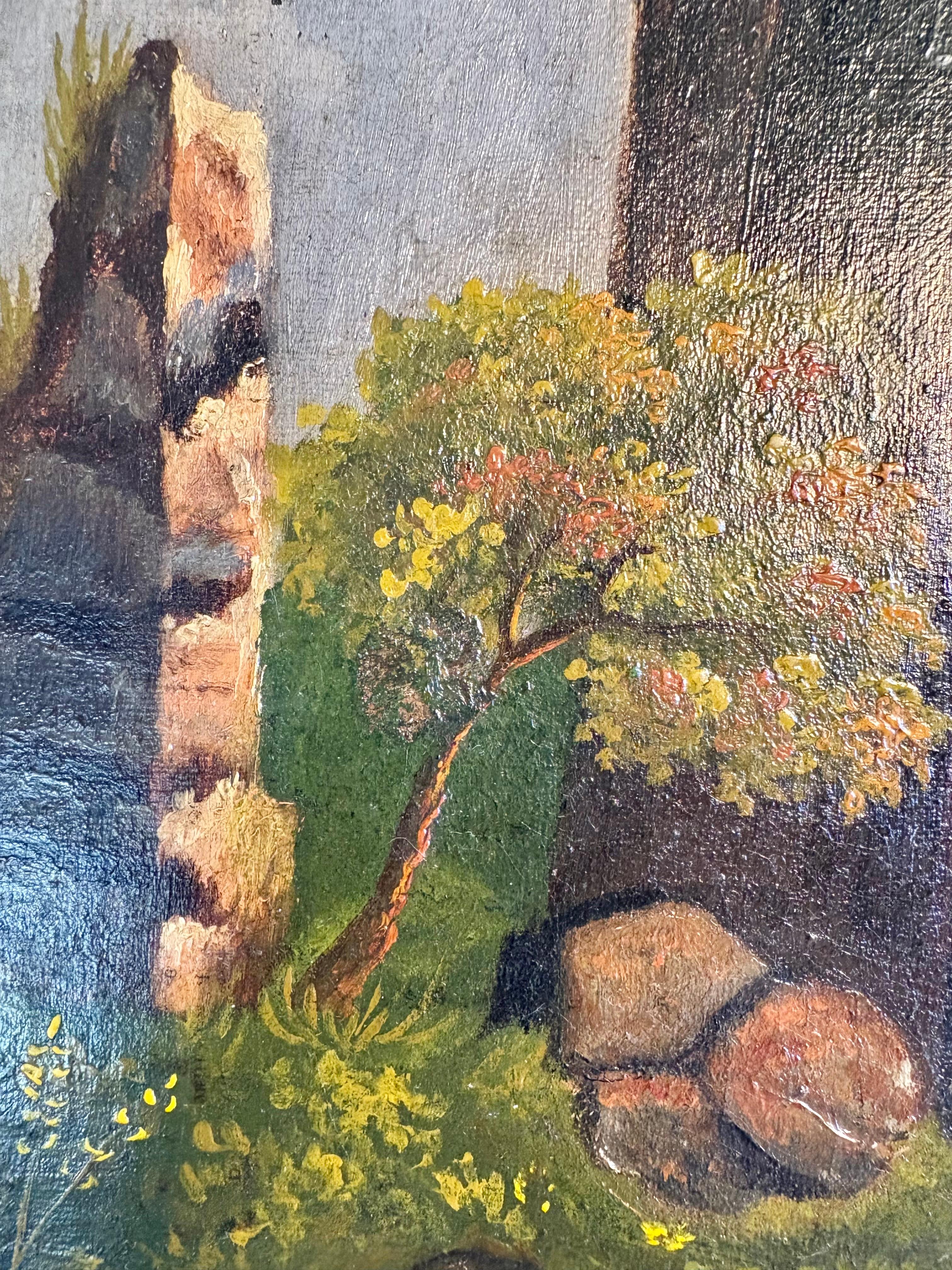 Early 20th Century French Castle Art Oil on Canvas For Sale 5