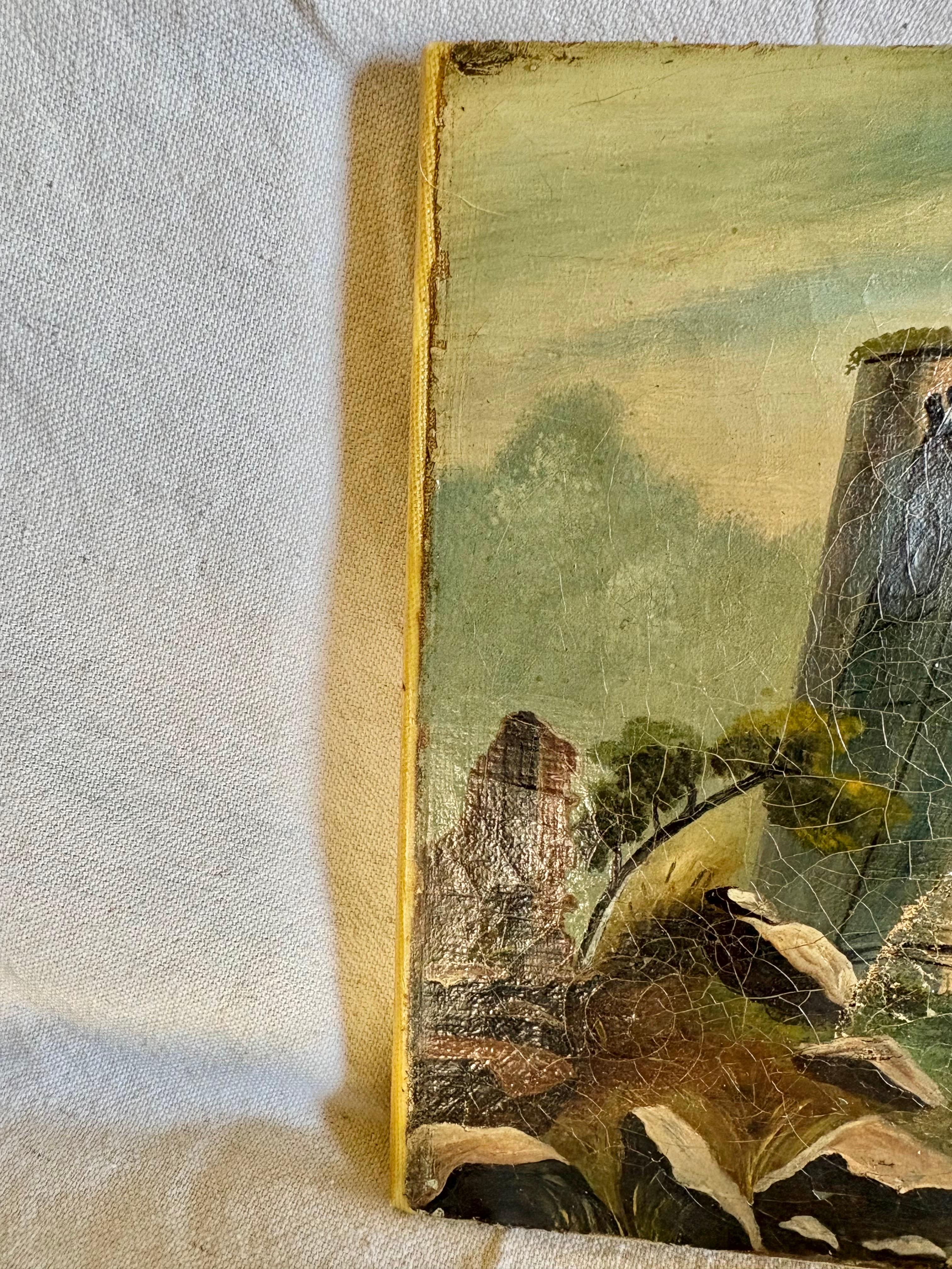 Early 20th Century French Castle Art Oil on Canvas For Sale 5