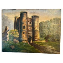 Early 20th Century French Castle Art Oil on Canvas