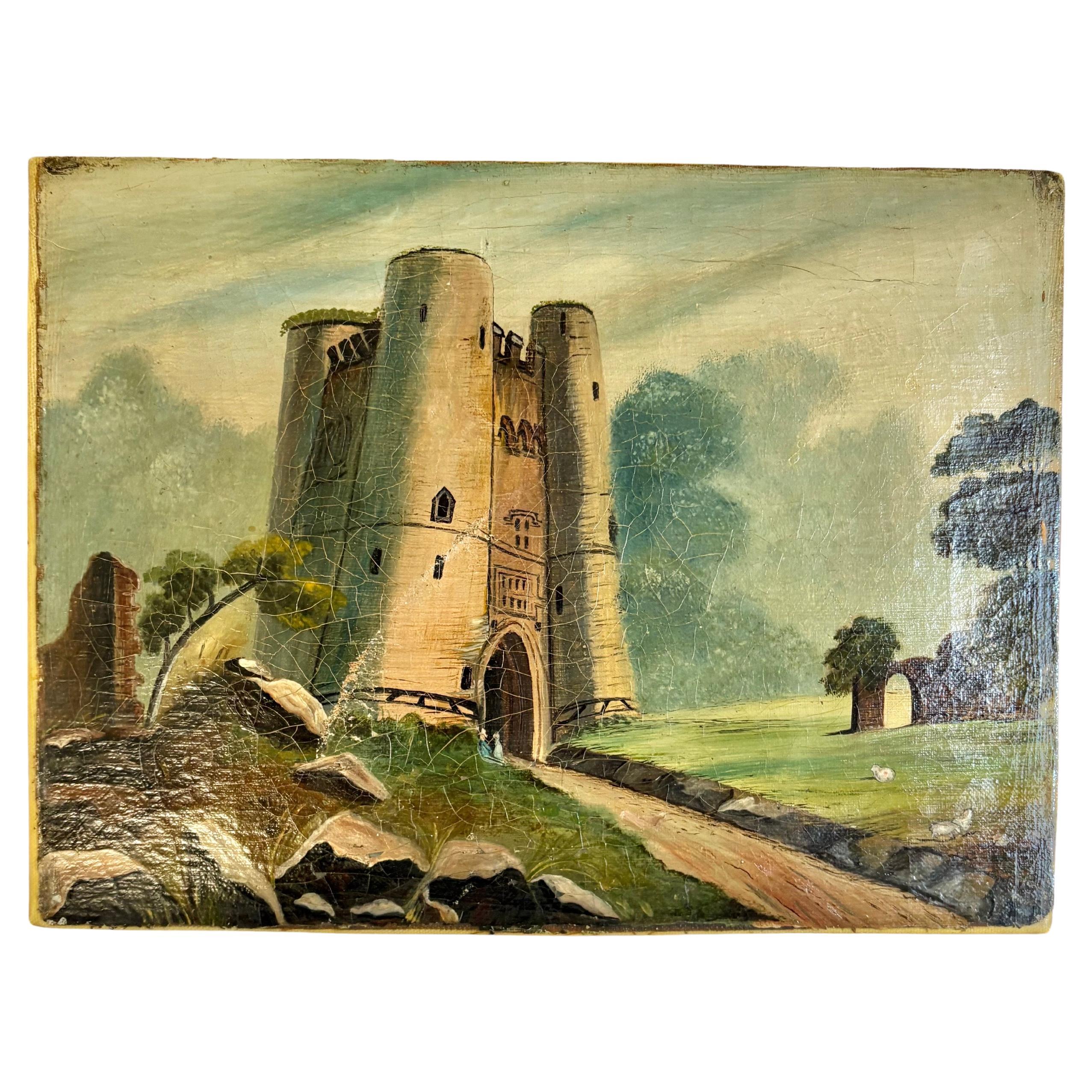 Olio su tela di un castello francese dei primi del Novecento