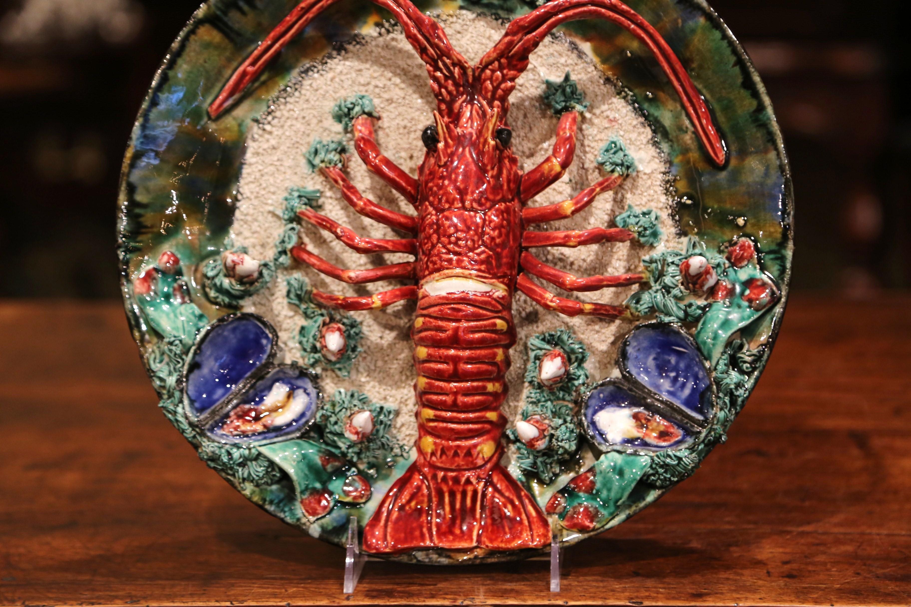 Hand-Crafted Early 20th Century French Ceramic Barbotine Lobster Platter from Brittany