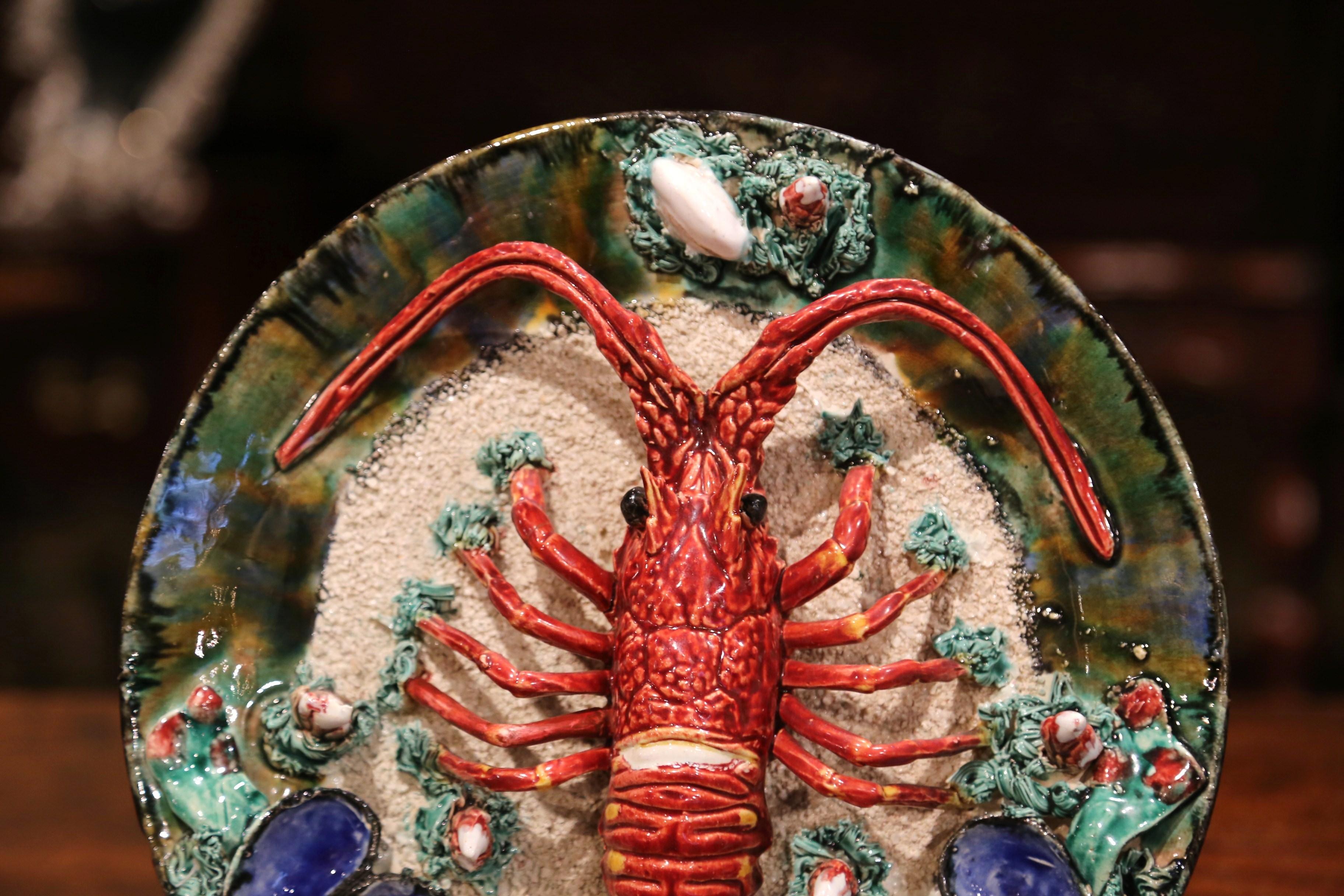 Early 20th Century French Ceramic Barbotine Lobster Platter from Brittany In Excellent Condition In Dallas, TX