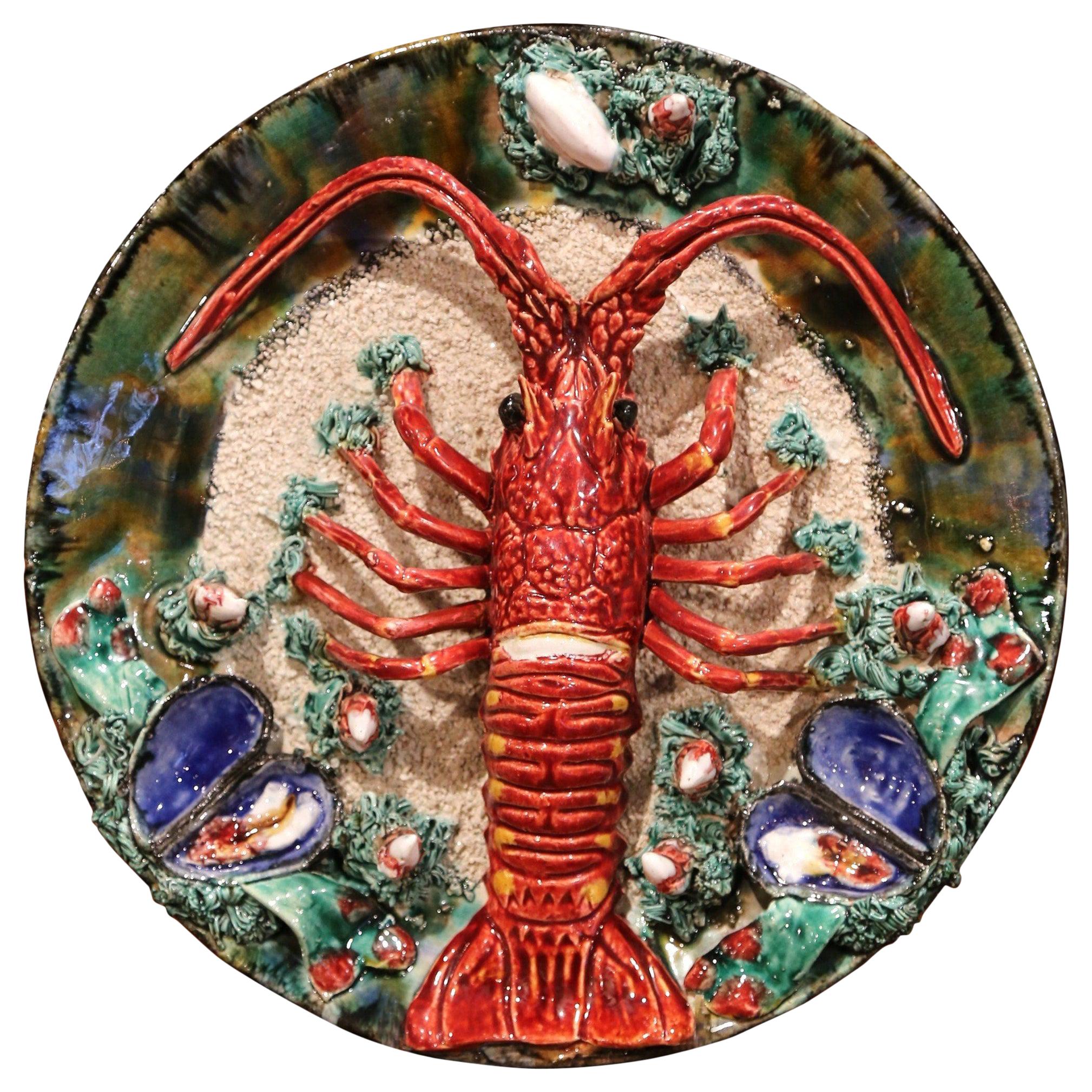 Early 20th Century French Ceramic Barbotine Lobster Platter from Brittany