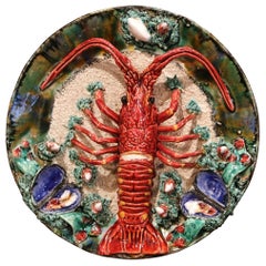 Early 20th Century French Ceramic Barbotine Lobster Platter from Brittany