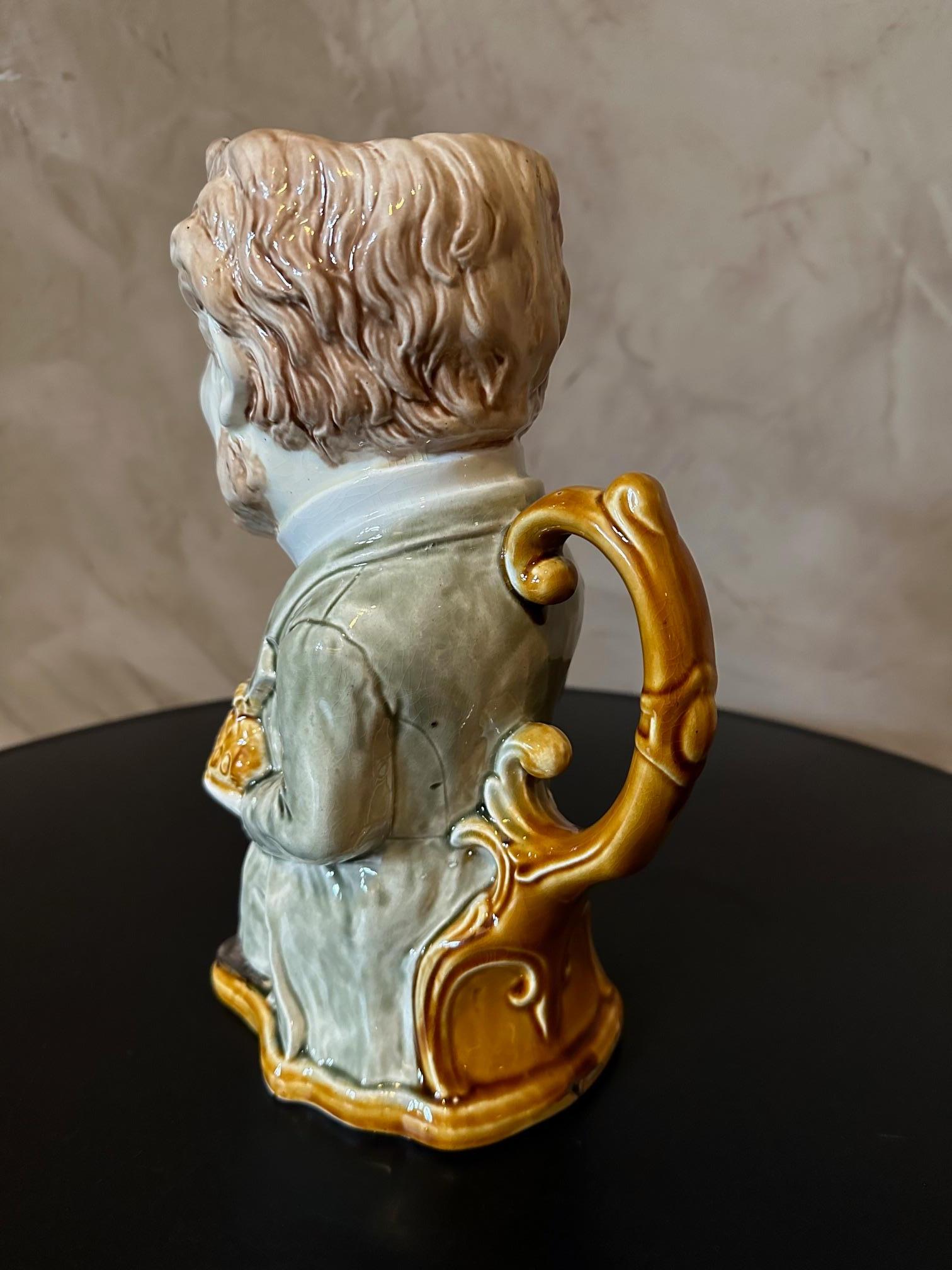 Early 20th Century Early 20th century French Ceramic Politician man Pitcher For Sale