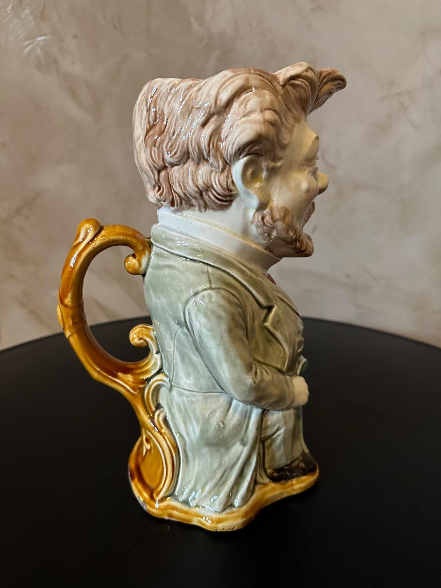 Early 20th century French Ceramic Politician man Pitcher For Sale 1