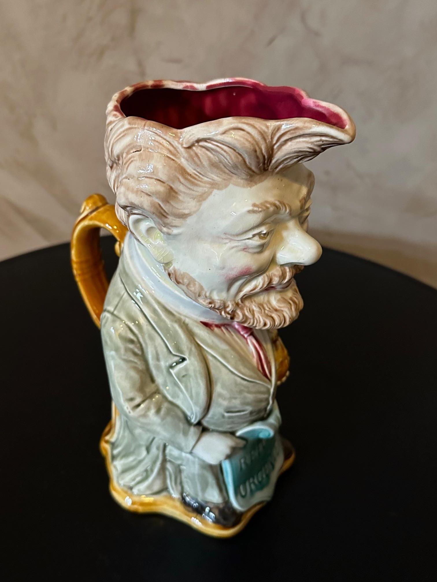 Early 20th century French Ceramic Politician man Pitcher For Sale 3