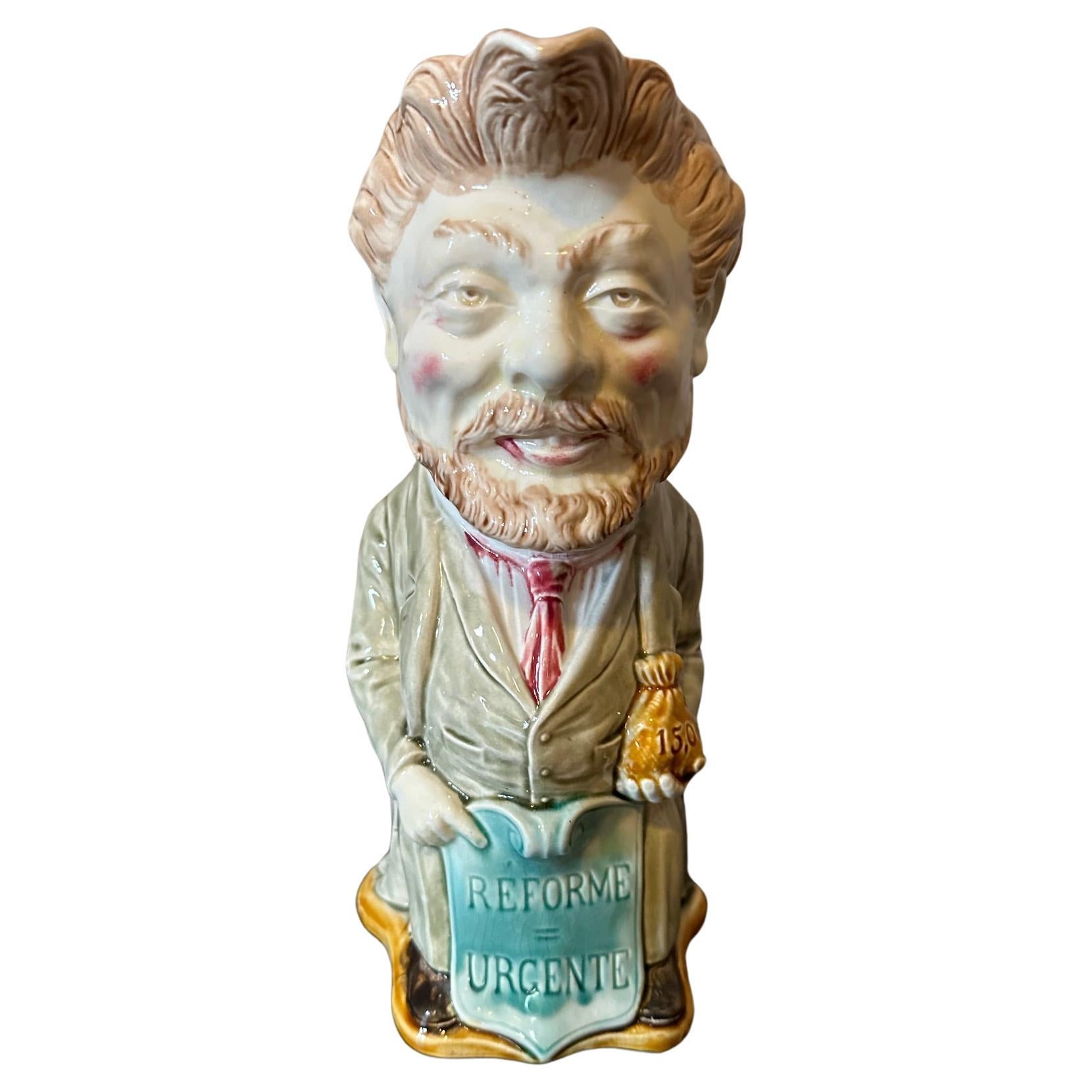 Early 20th century French Ceramic Politician man Pitcher For Sale