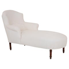 Antique Early 20th Century French Chaise in White Upholstery