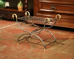 Early 20th Century French Charles X Polished Iron Stool with Bronze Swan Figures
