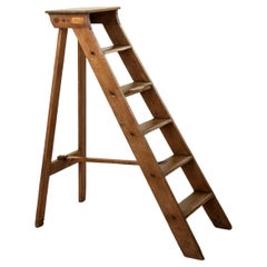 Antique Early 20th Century French Cherrywood and Pine Folding Library Ladder