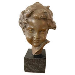 Early 20th Century French Cherub Bronze on a Marble Base, 1900s