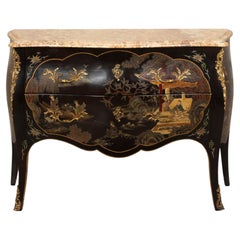 Early 20th Century French Chinoiserie Decorated Marble Top Commode