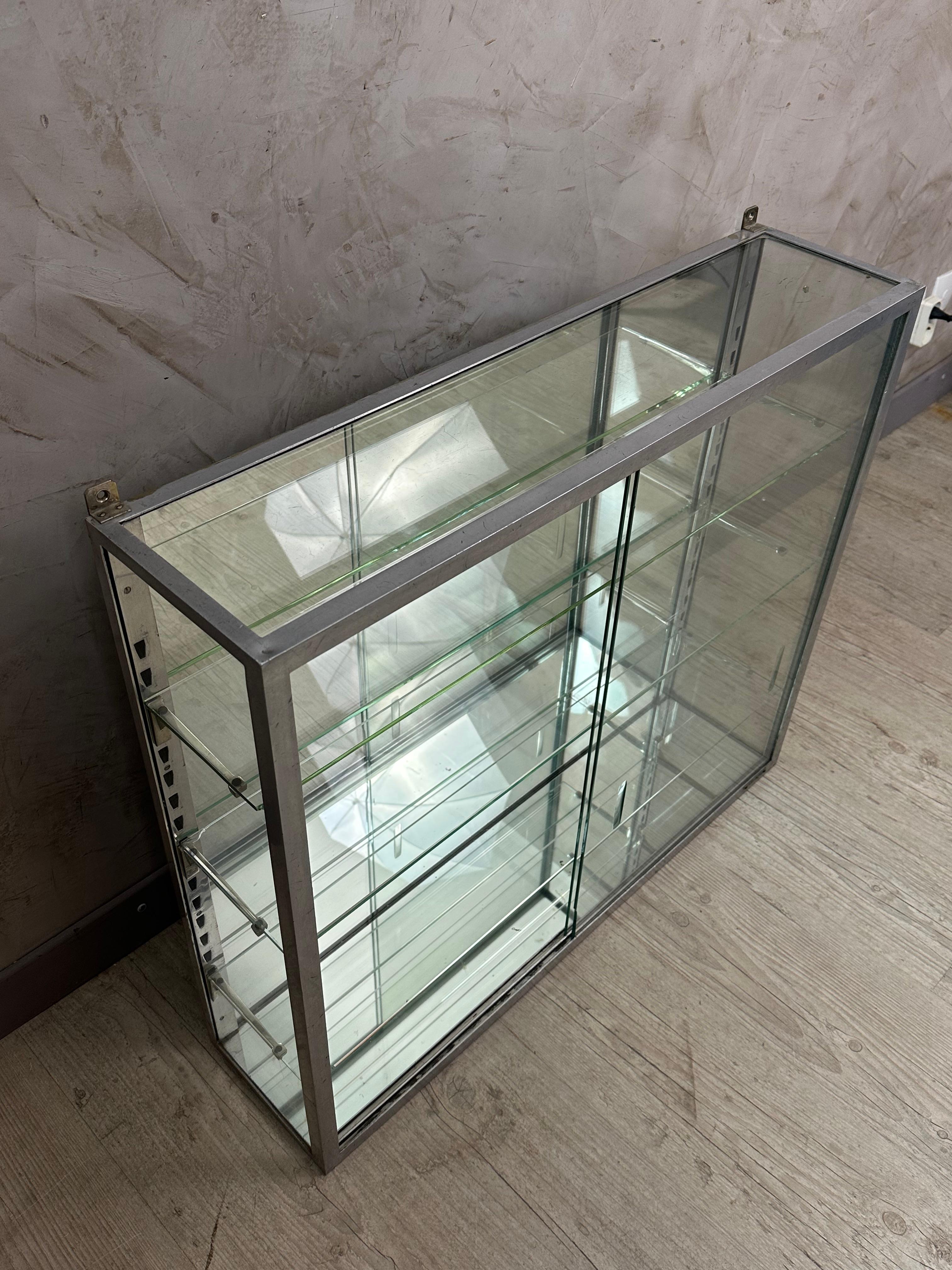 Early 20th Century Early 20th century French Chromed Metal, Mirror and Glass Wall Shelf, 1920s For Sale