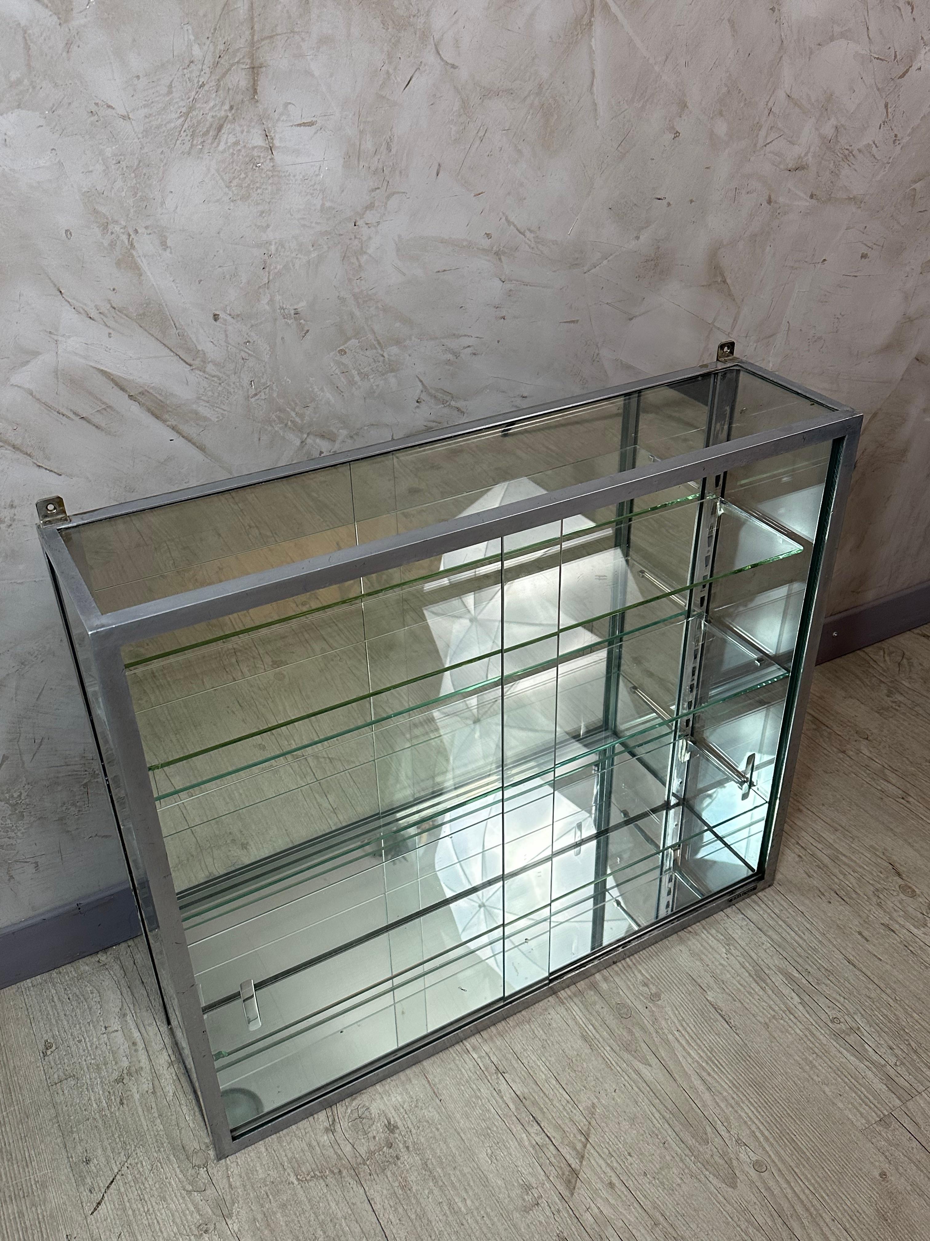 Early 20th century French Chromed Metal, Mirror and Glass Wall Shelf, 1920s For Sale 1
