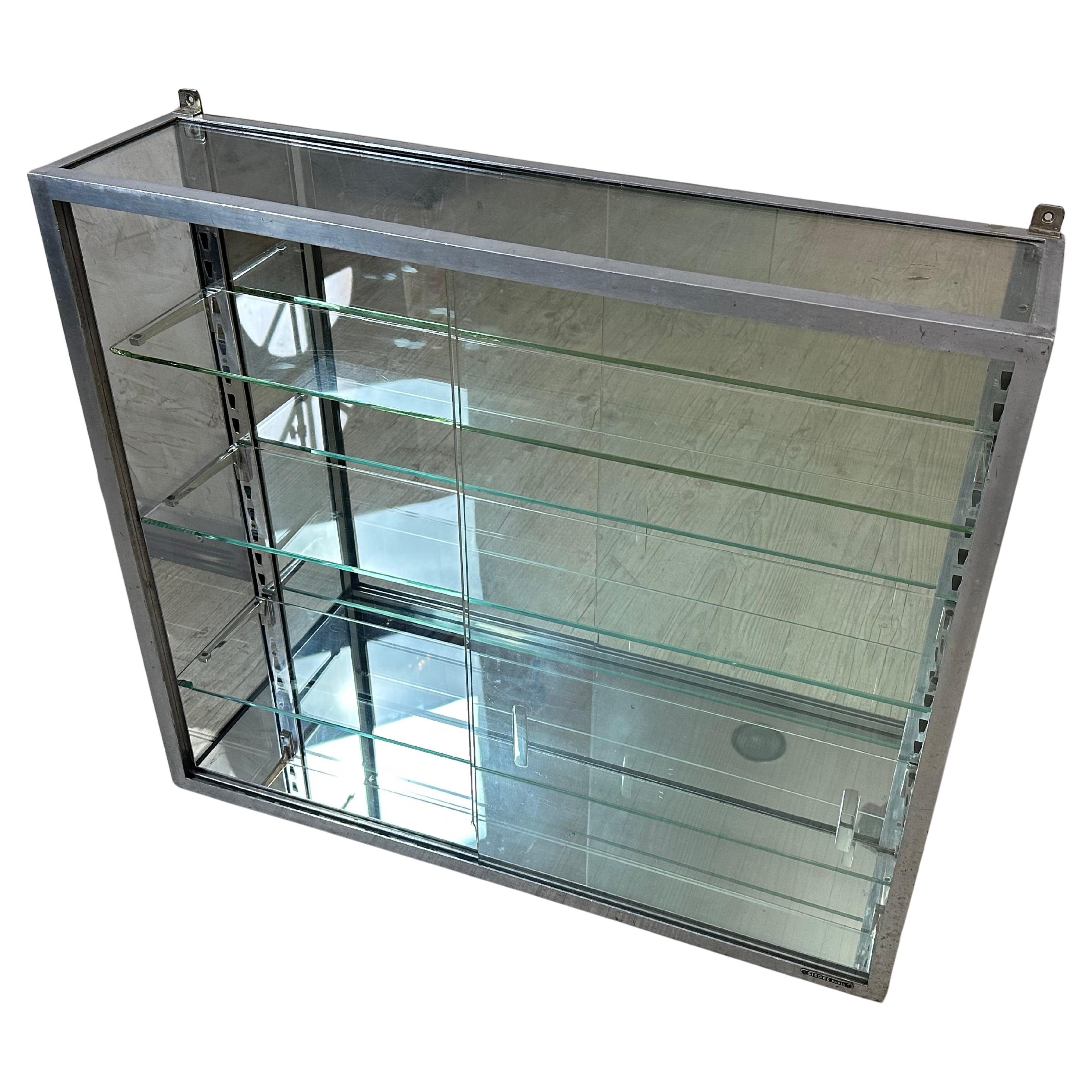 Early 20th century French Chromed Metal, Mirror and Glass Wall Shelf, 1920s For Sale