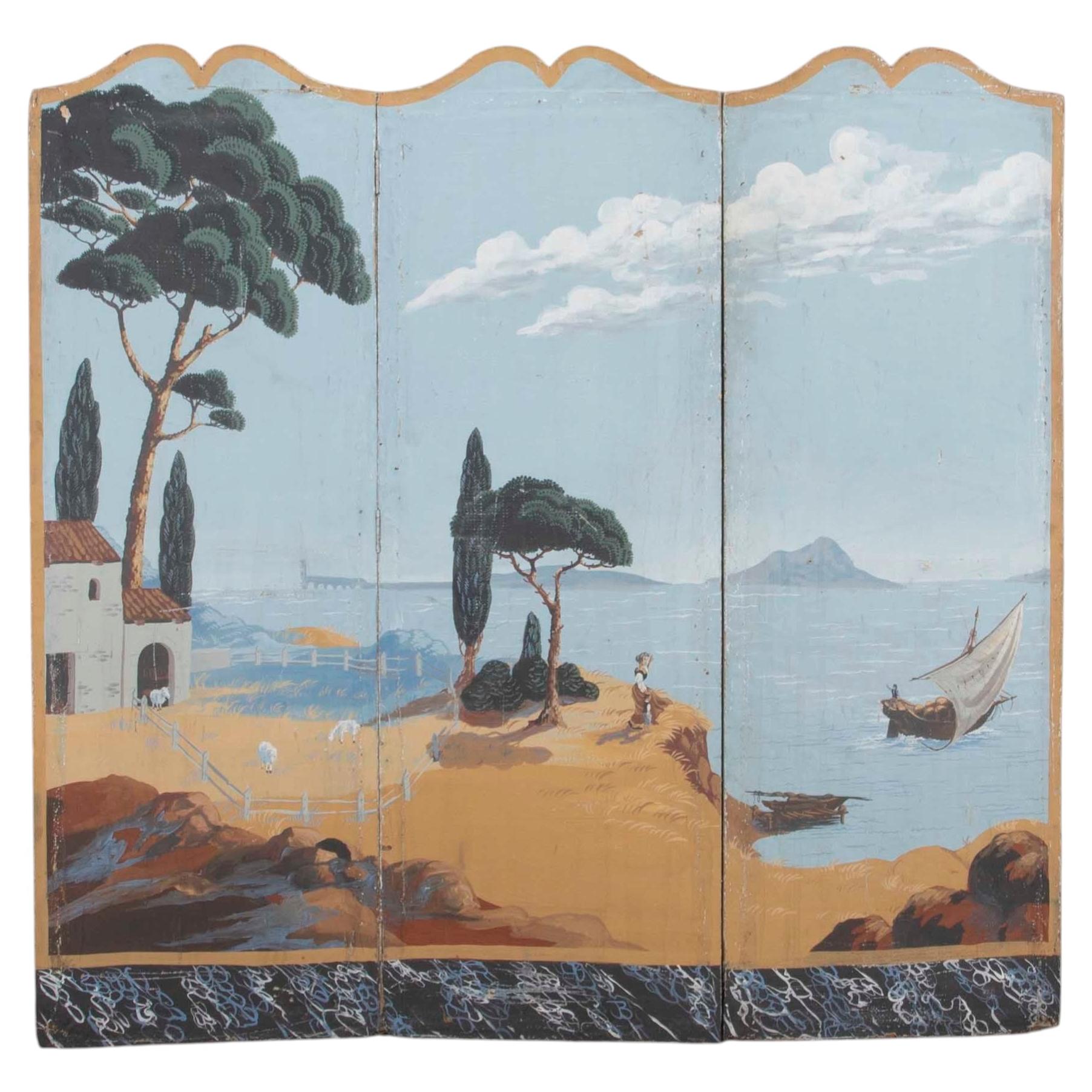 Early 20th Century French Coastal Painted Screen For Sale