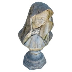 Estatua de busto de Madonna francesa de hormigón de principios del siglo XX
