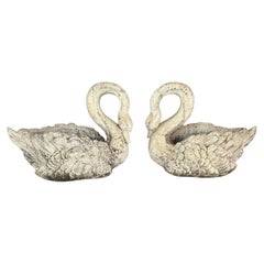 Early 20th Century French Concrete Swan Planters - A Pair