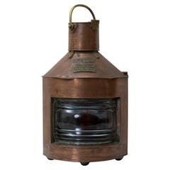 Antique Early 20th Century French Copper and Brass Marine Port Side Lantern, 26-in high