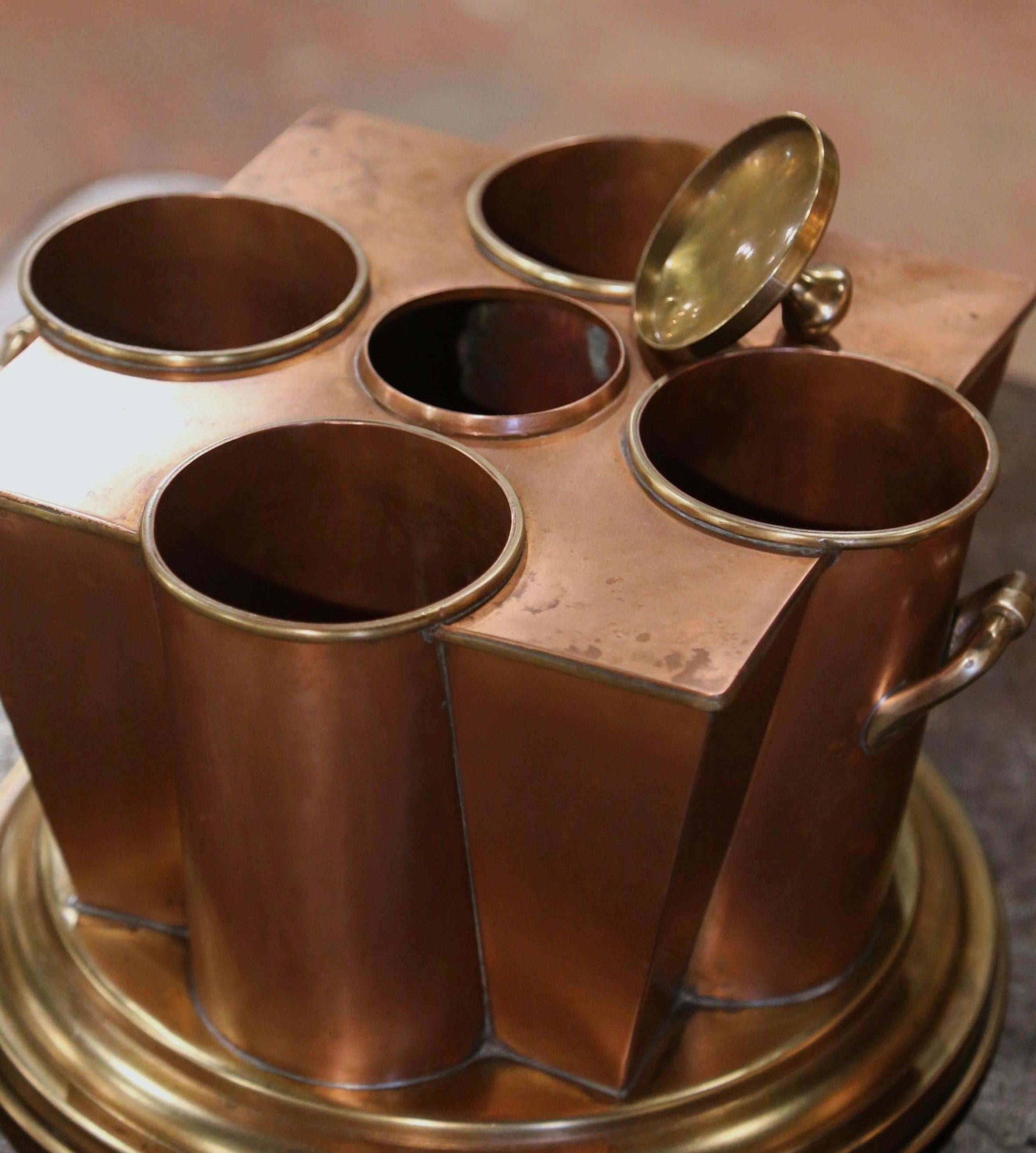 Napoleon III Early 20th Century French Copper & Brass Four-Bottle Wine Cooler Rafraichissoir