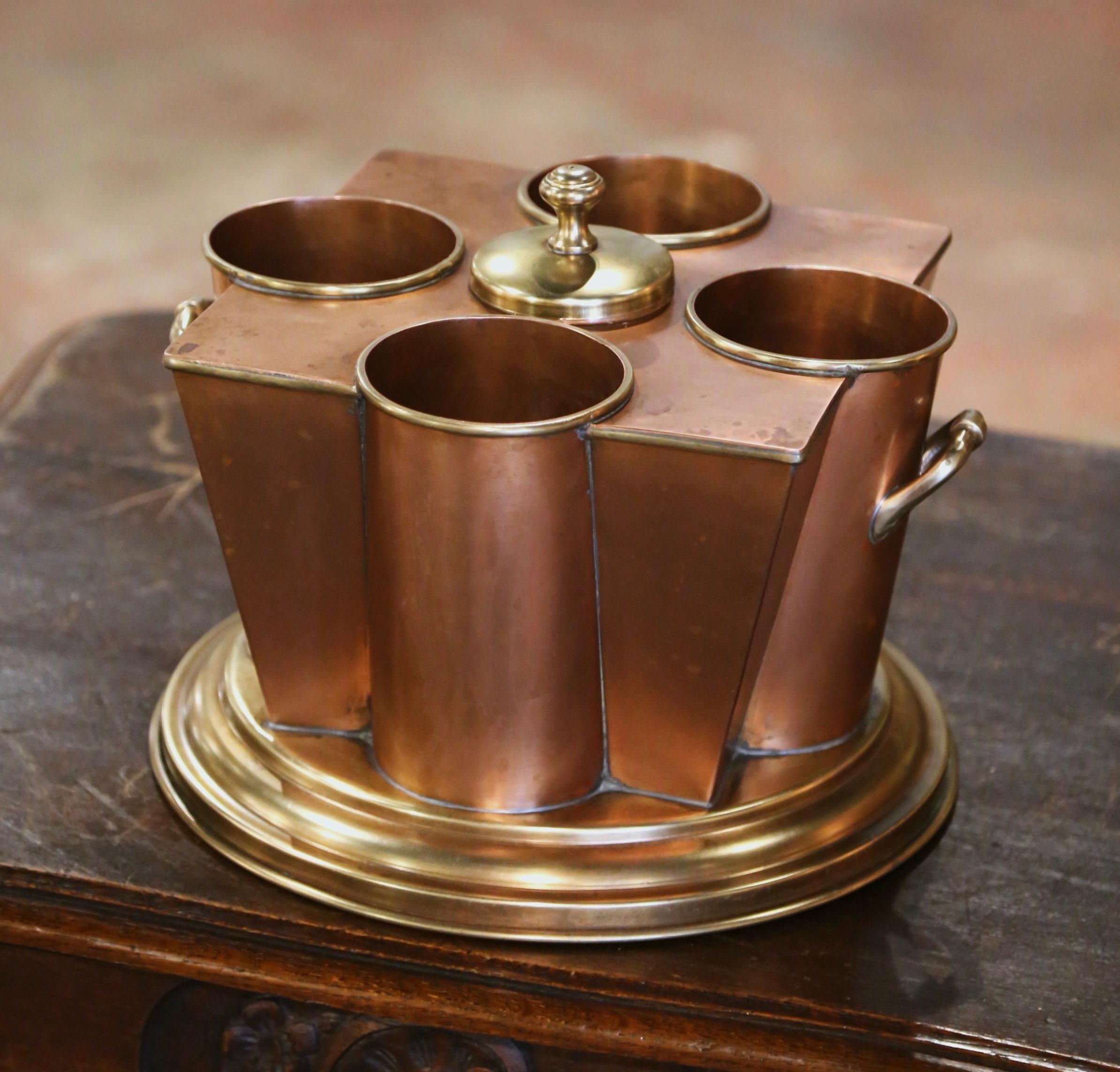 Hand-Crafted Early 20th Century French Copper & Brass Four-Bottle Wine Cooler Rafraichissoir