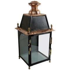 Farol ferroviario francés de cobre, hierro y latón de principios del siglo XX con cristal