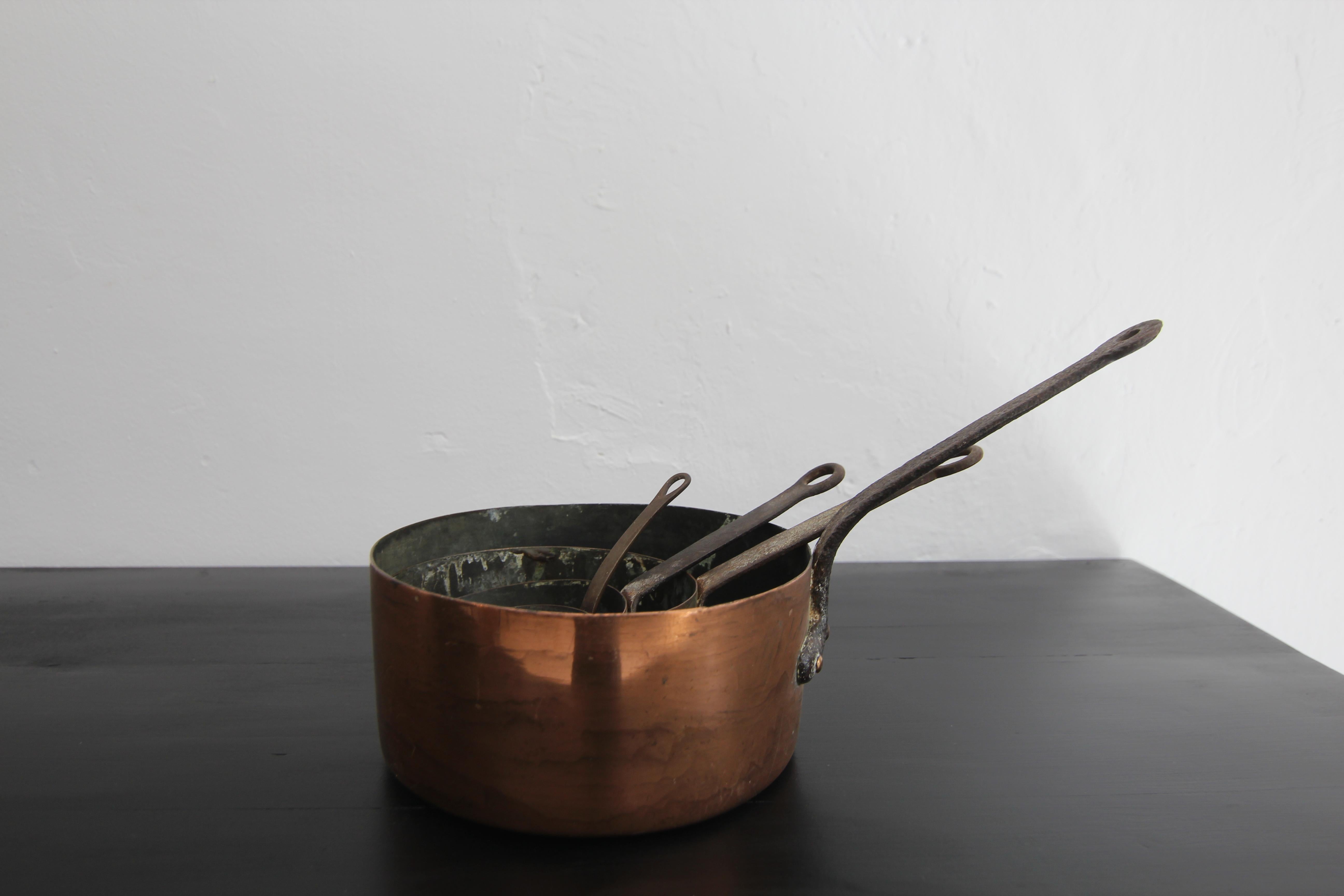 Pots en cuivre français du début du 20e siècle, ensemble de 4 en vente 12