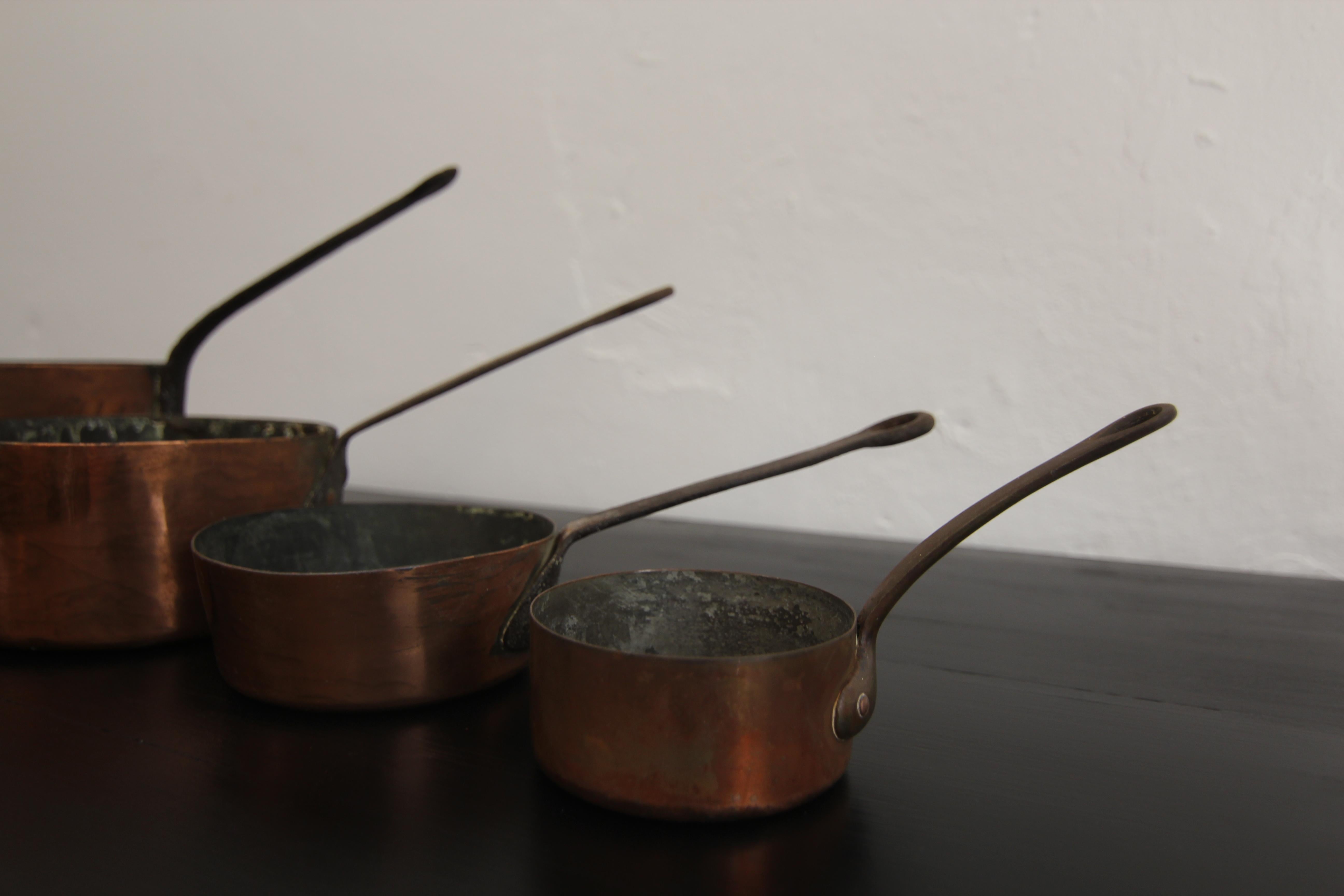 Cuivre Pots en cuivre français du début du 20e siècle, ensemble de 4 en vente