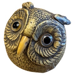 Cloche de comptoir française du début du 20e siècle en forme de tête de hibou