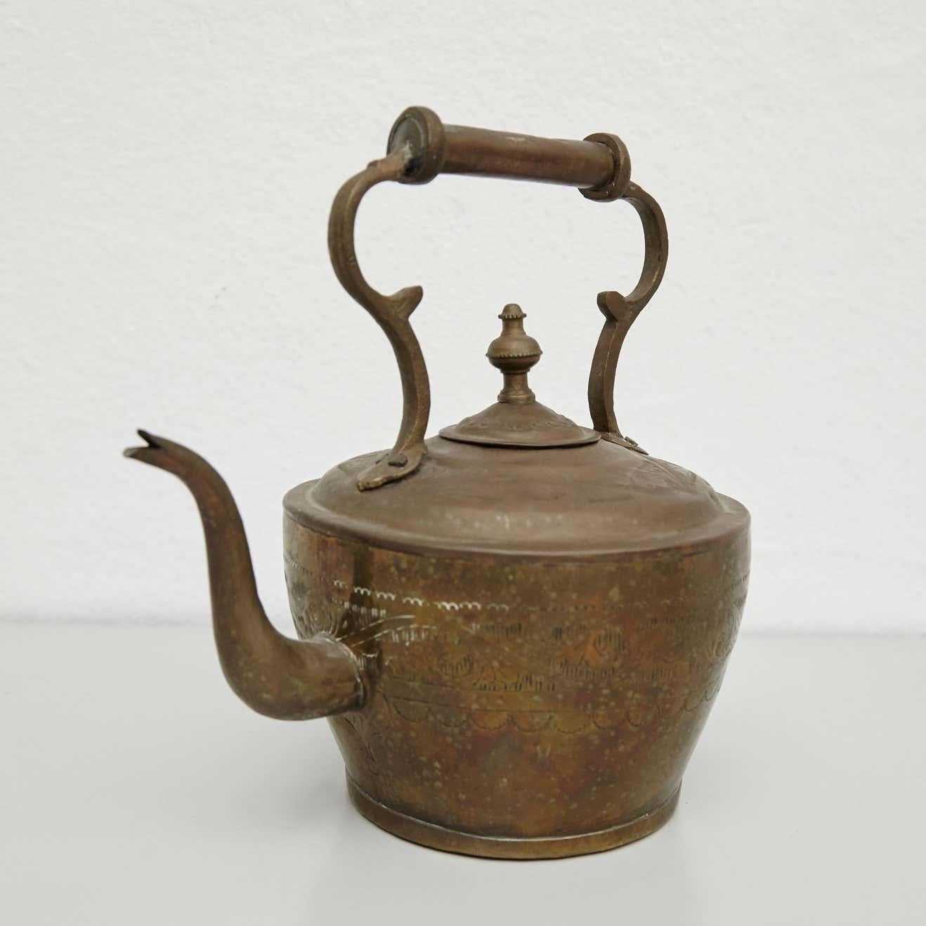 French Provincial Early 20th Century French Country Brass Teapot For Sale